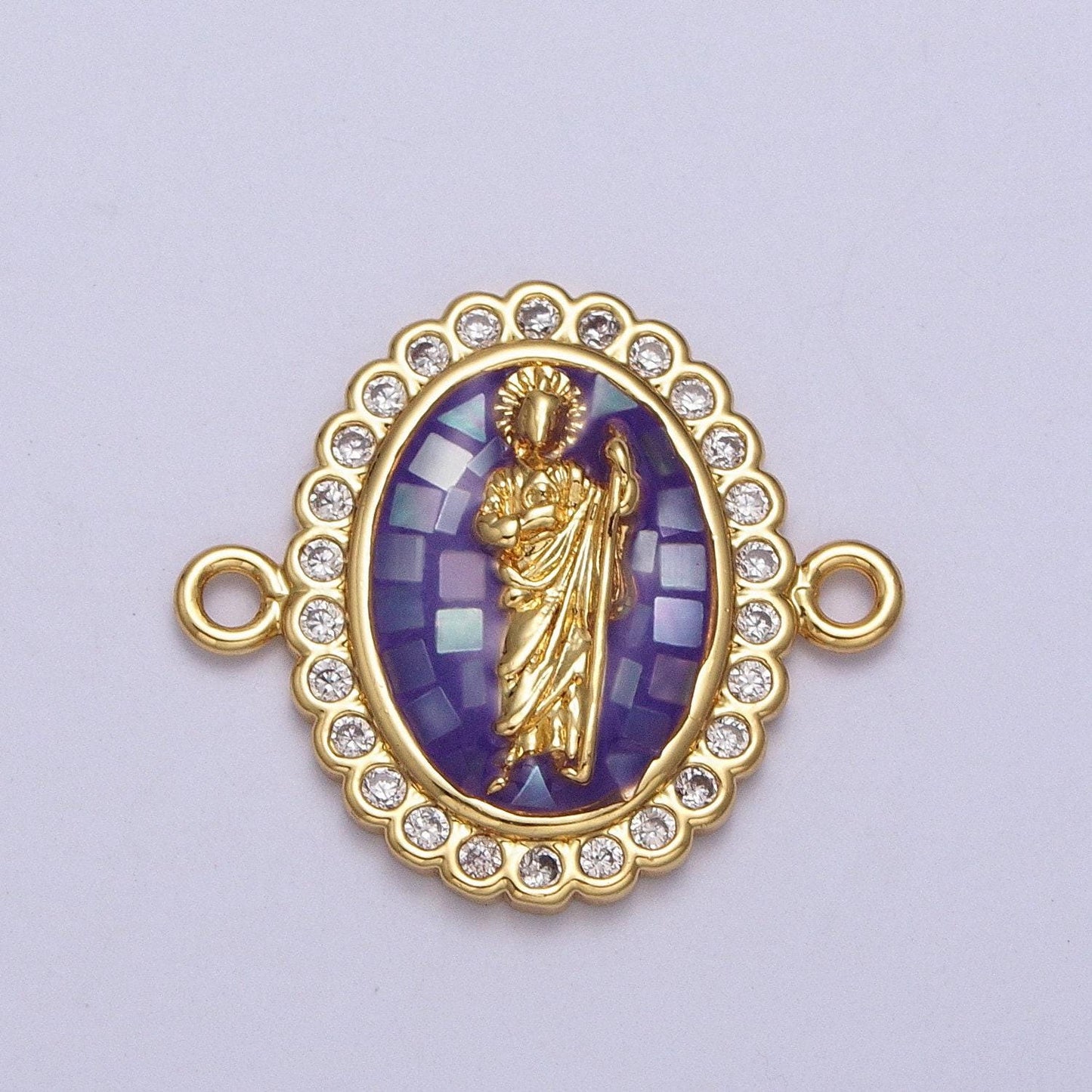 24k gold filled micro pave saint jude charm connector, cz pave charm san judas for bracelet link connector jewelry making y664