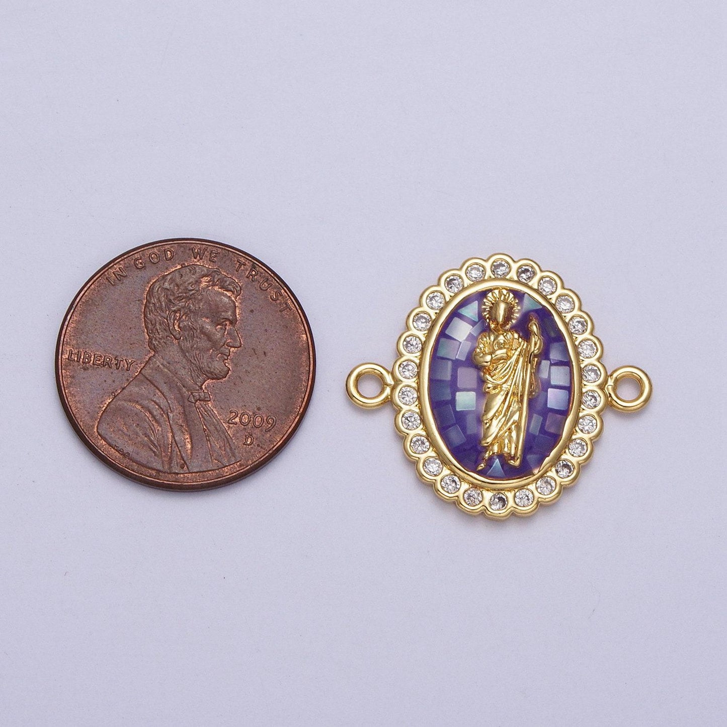 24k gold filled micro pave saint jude charm connector, cz pave charm san judas for bracelet link connector jewelry making y664