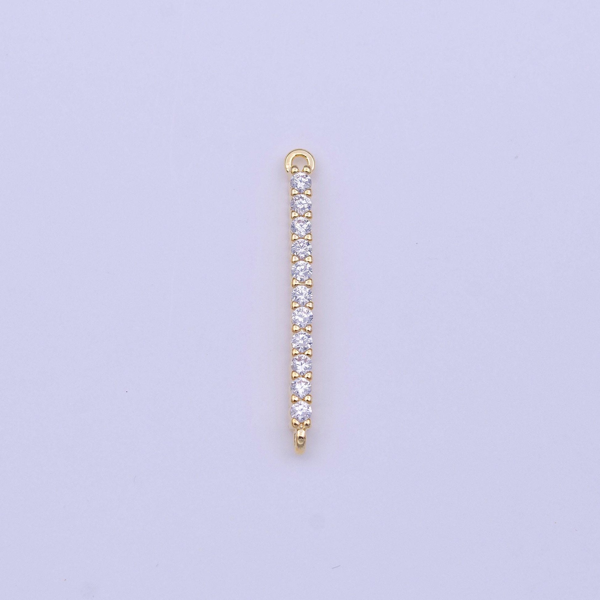 24k gold filled mini micro paved clear cz needle line bar gold charm | y652