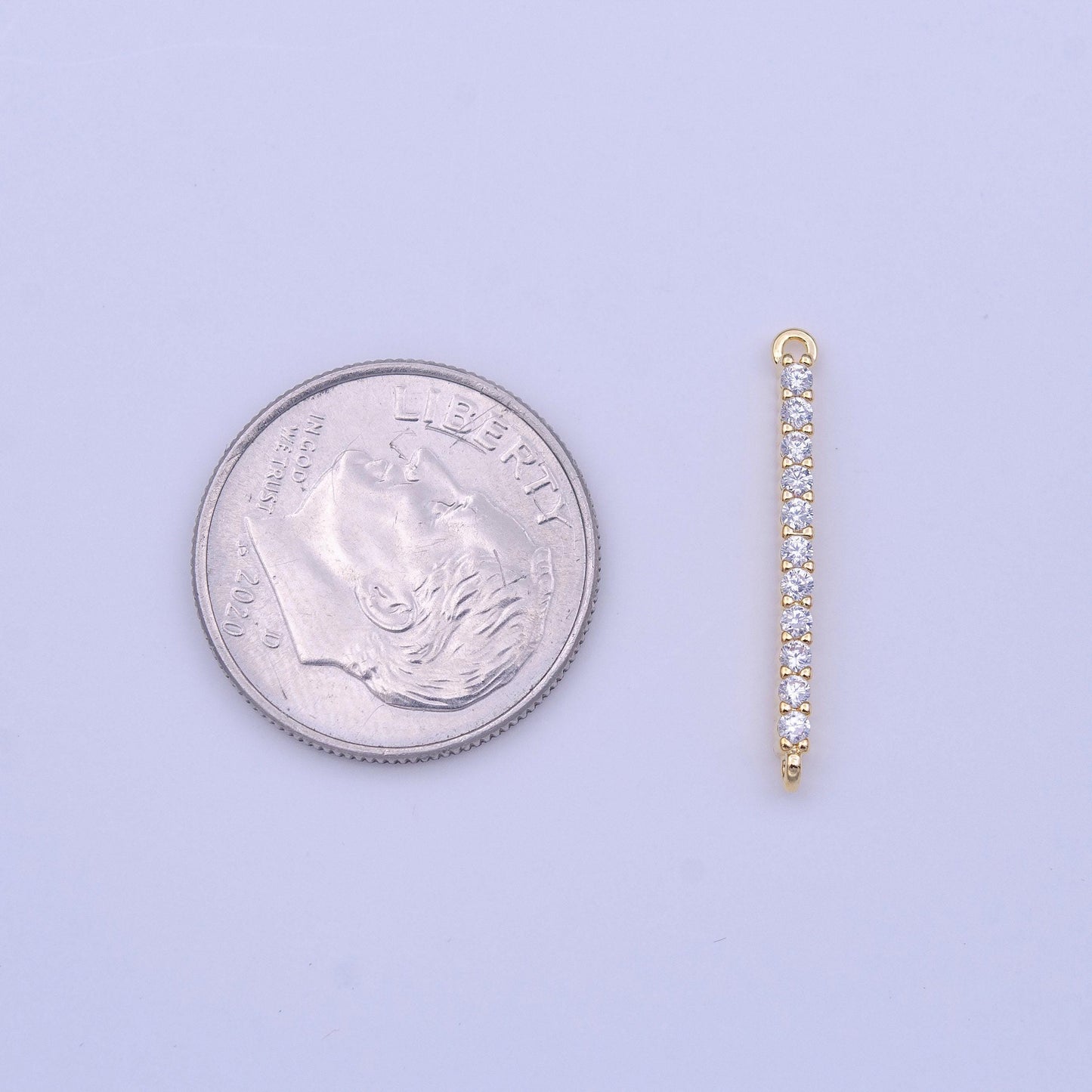 24k gold filled mini micro paved clear cz needle line bar gold charm | y652