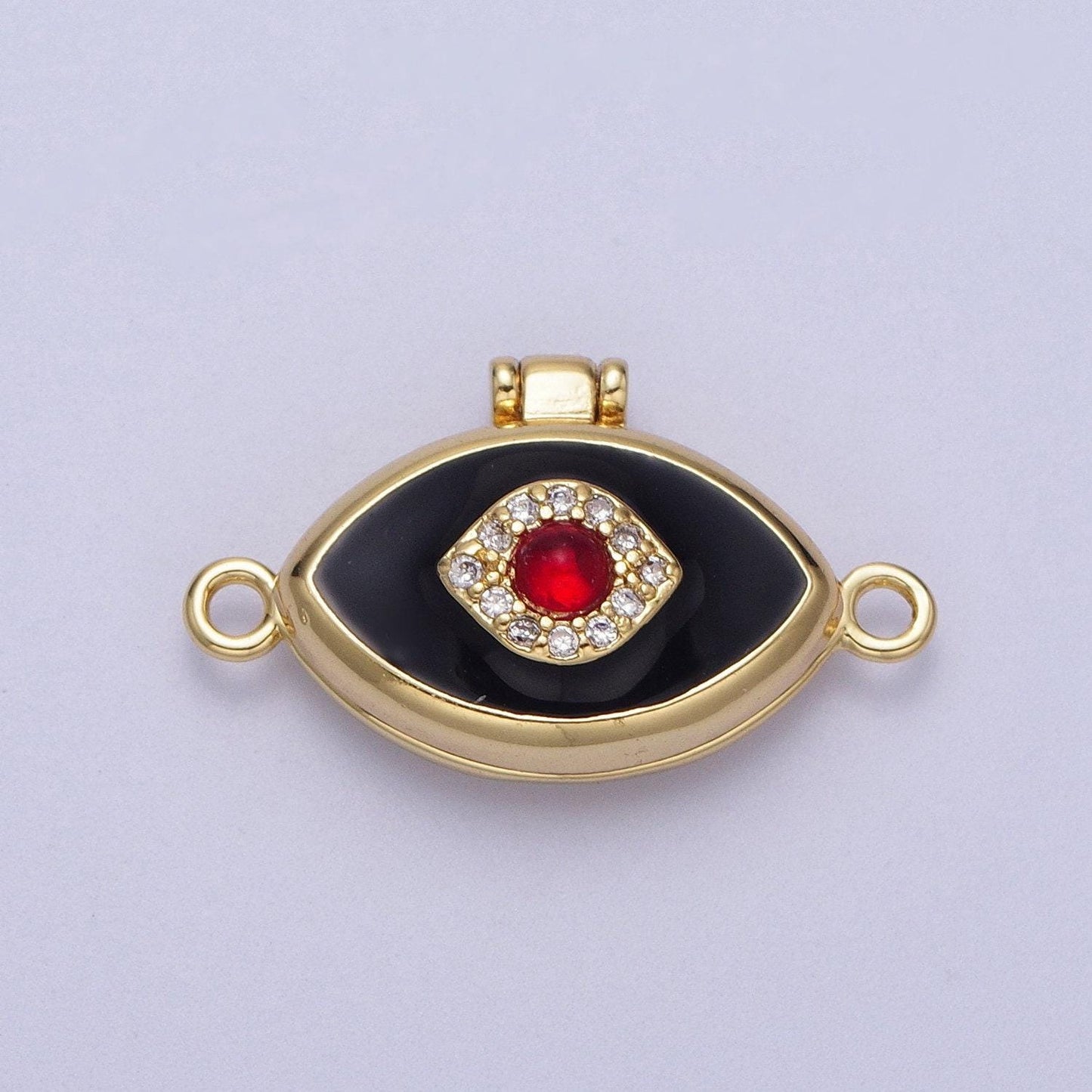 Dainty red evil eyed black, white enamel locket charm connector for bracelet necklace link connector | y645 y646