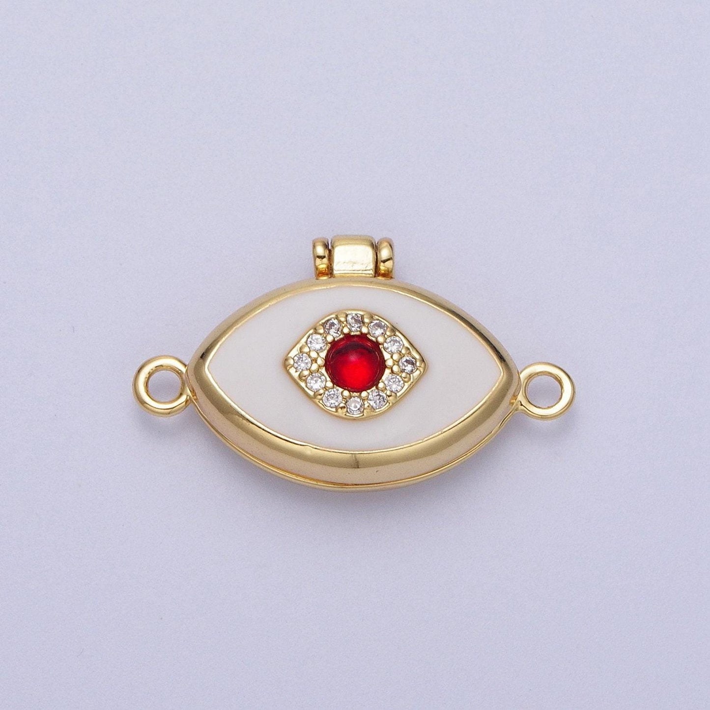 Dainty red evil eyed black, white enamel locket charm connector for bracelet necklace link connector | y645 y646