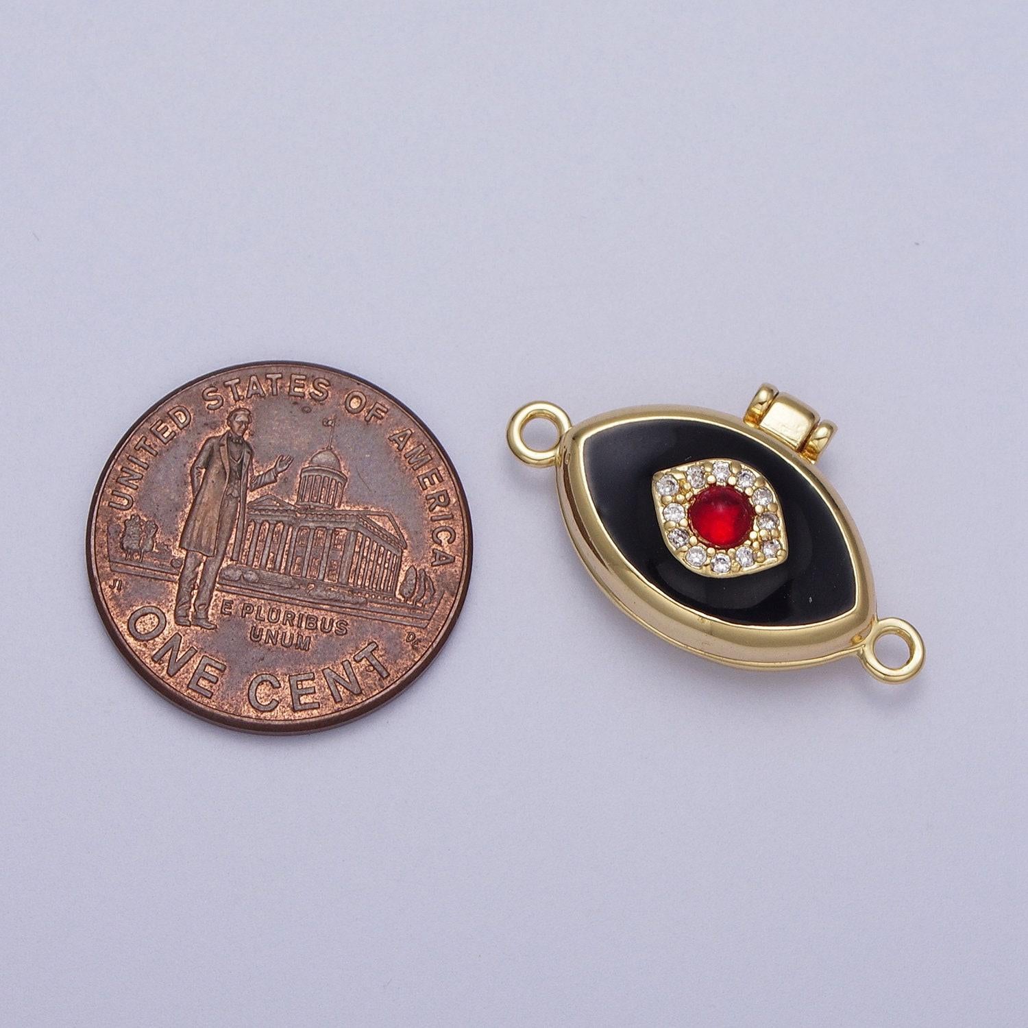 Dainty red evil eyed black, white enamel locket charm connector for bracelet necklace link connector | y645 y646