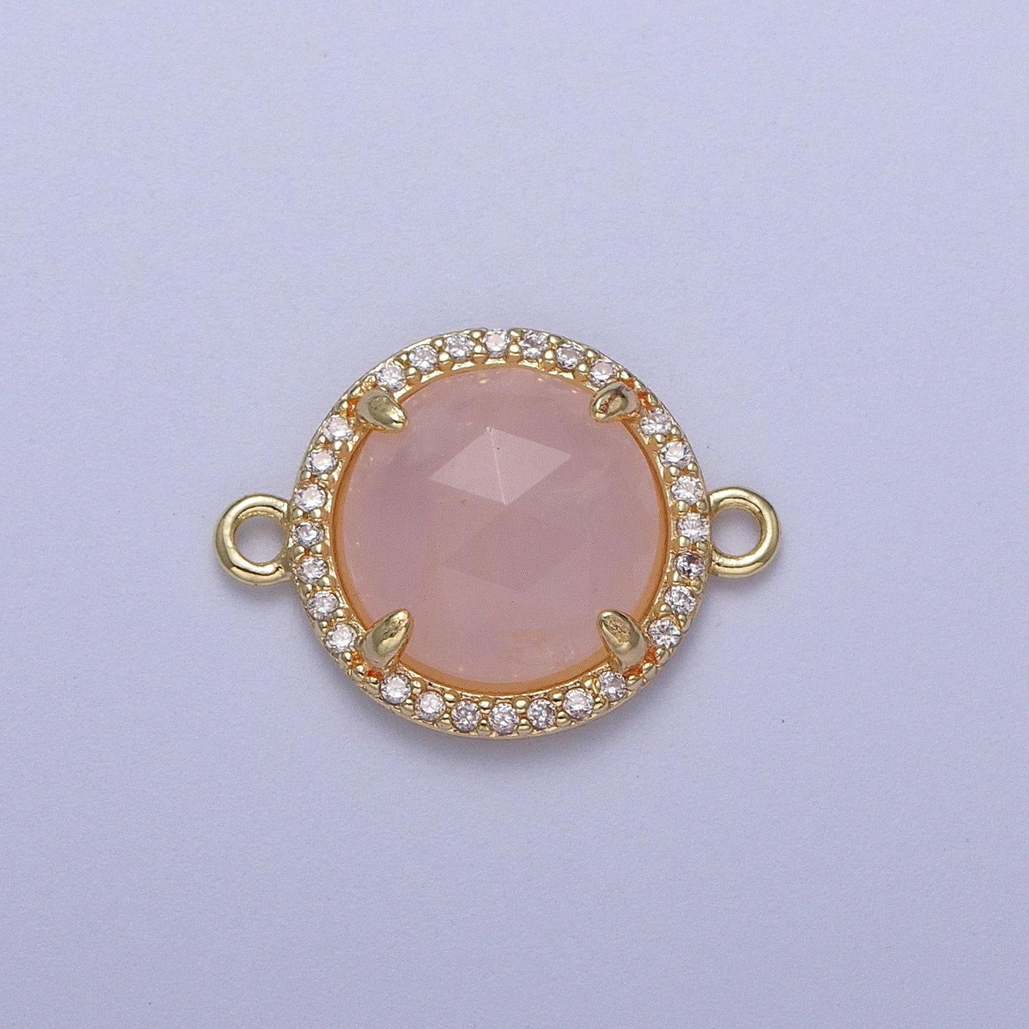 Micro paved multifaceted natural stone round charm connector double bail link connector for bracelet component | y638 - y644