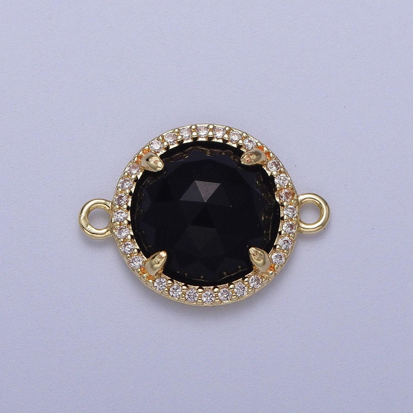 Micro paved multifaceted natural stone round charm connector double bail link connector for bracelet component | y638 - y644