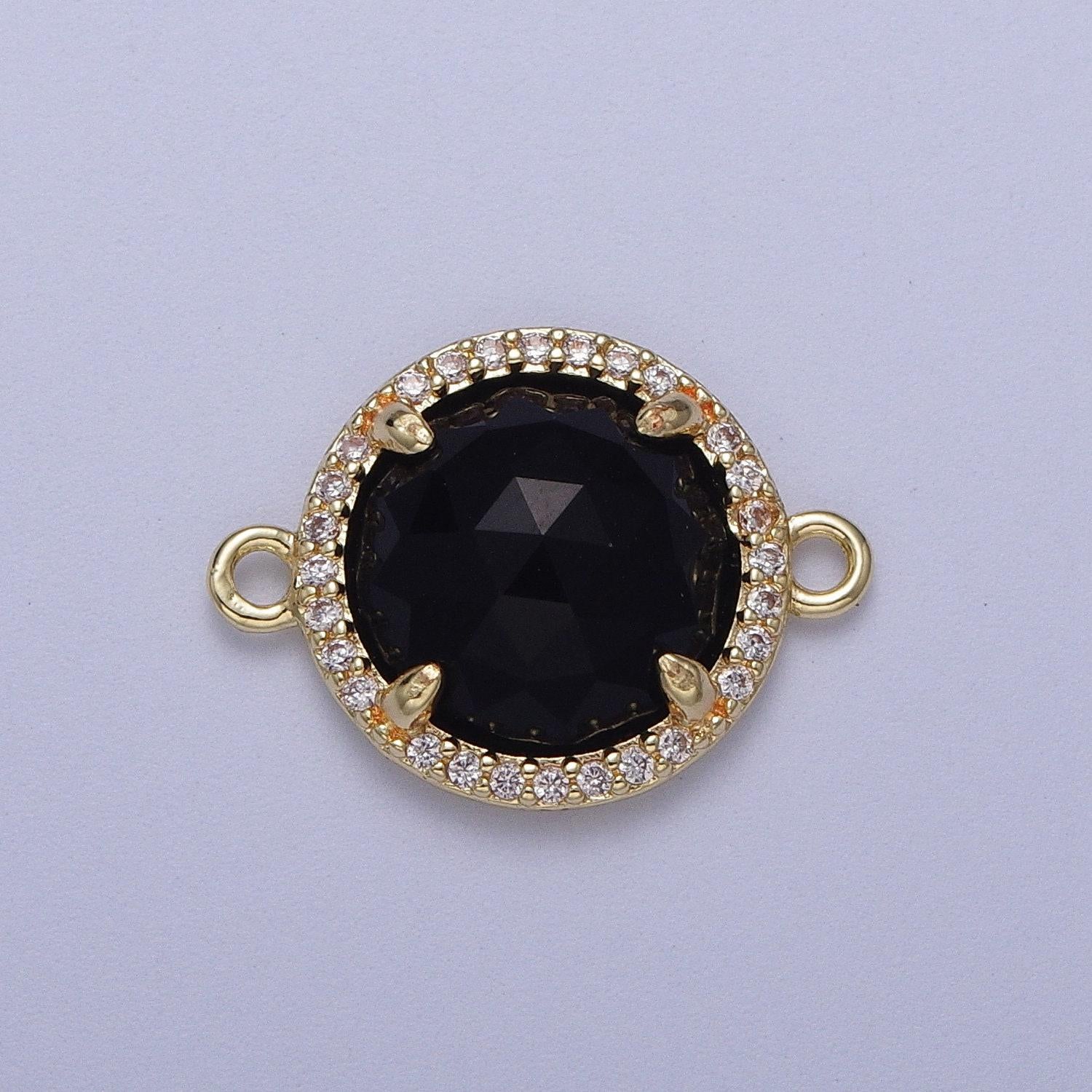 Micro paved multifaceted natural stone round charm connector double bail link connector for bracelet component | y638 - y644