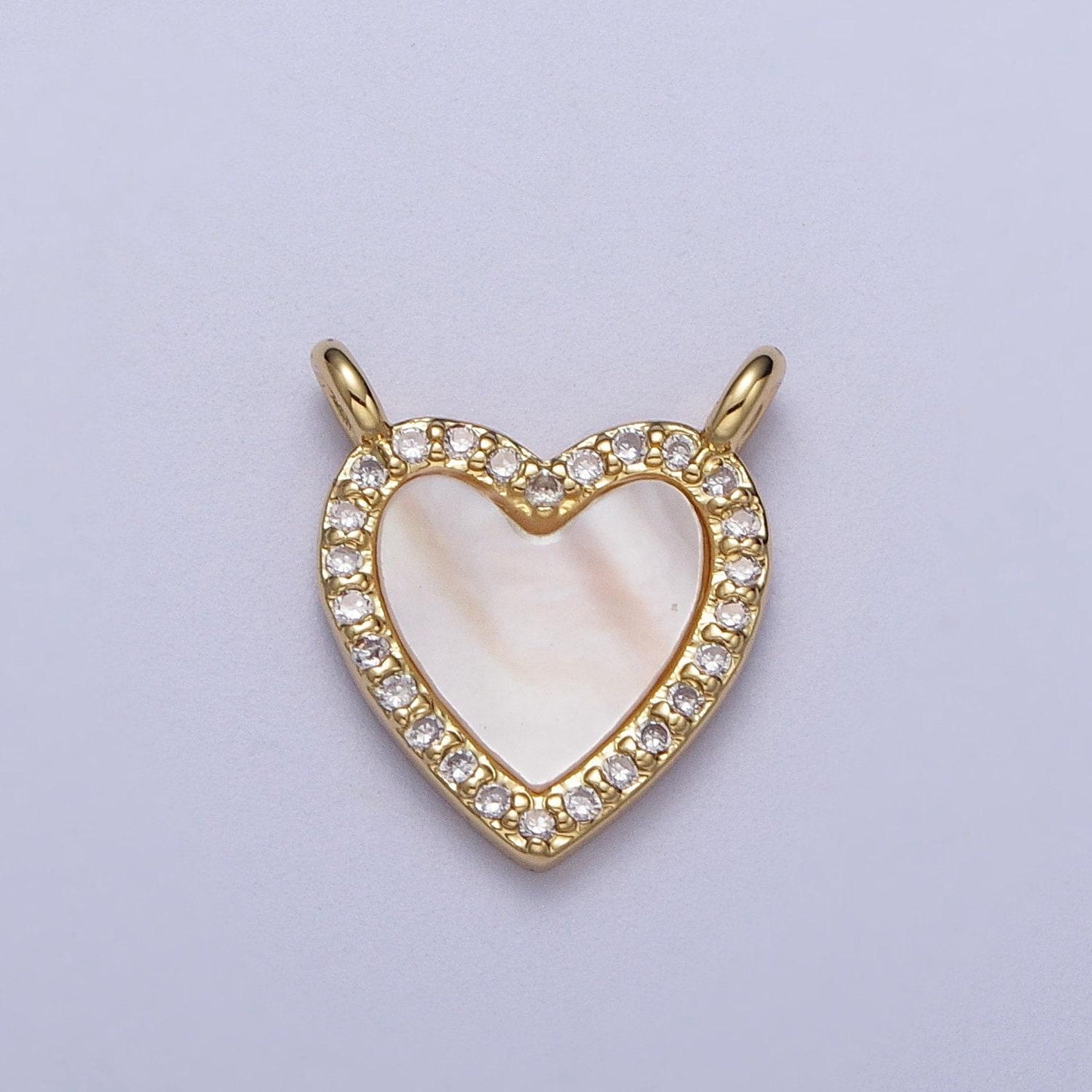 Small pearl heart connector cubic zirconia micro pave 2 loop gold filled heart charm wedding, anniversary mother's day gift for her y636