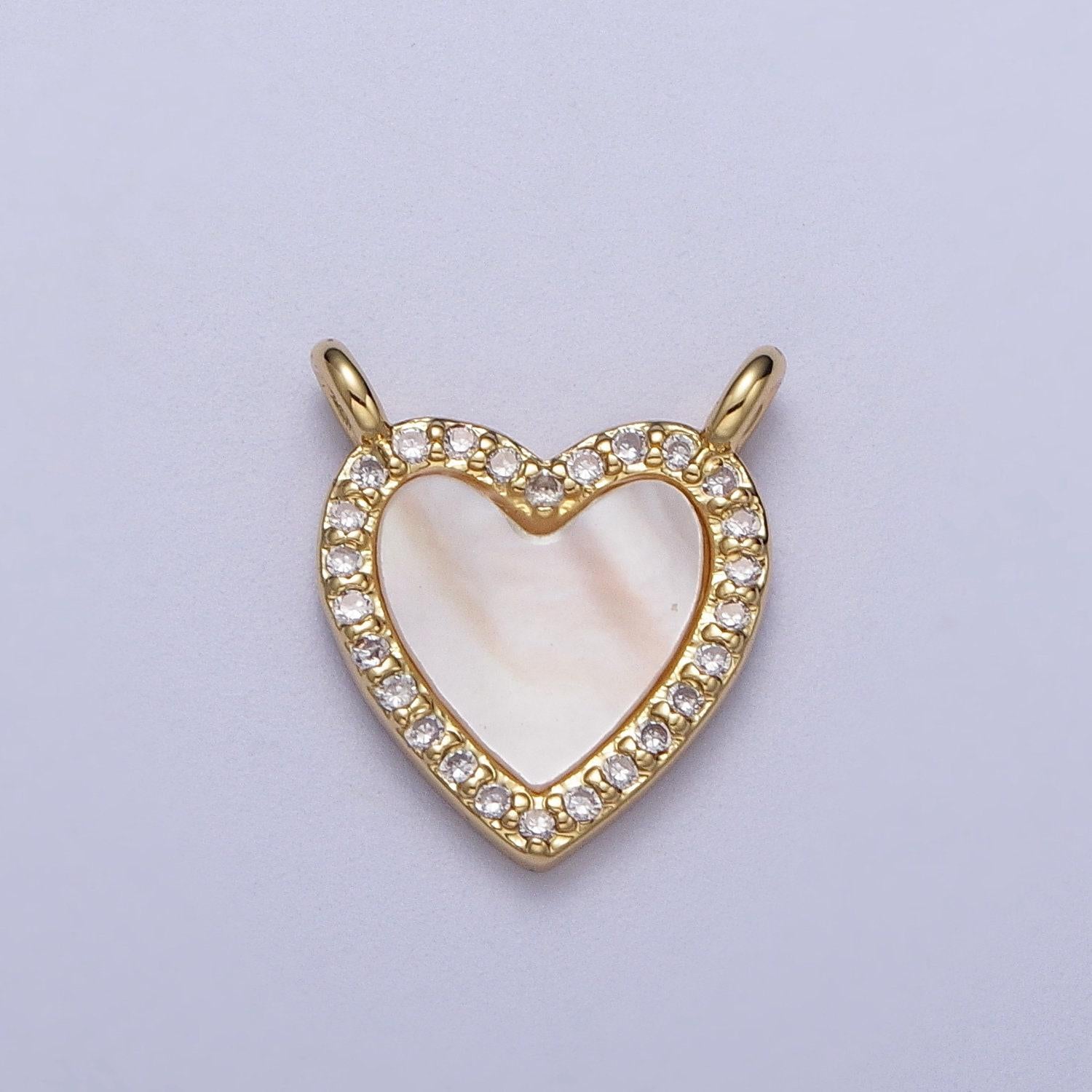 Small pearl heart connector cubic zirconia micro pave 2 loop gold filled heart charm wedding, anniversary mother's day gift for her y636