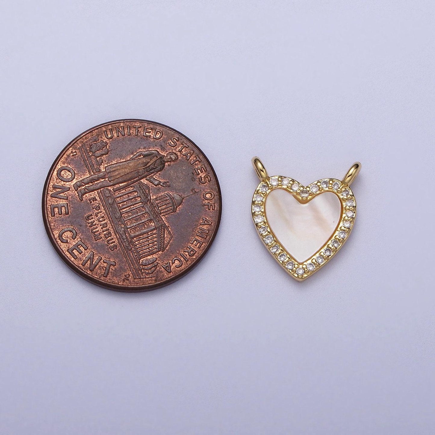 Small pearl heart connector cubic zirconia micro pave 2 loop gold filled heart charm wedding, anniversary mother's day gift for her y636
