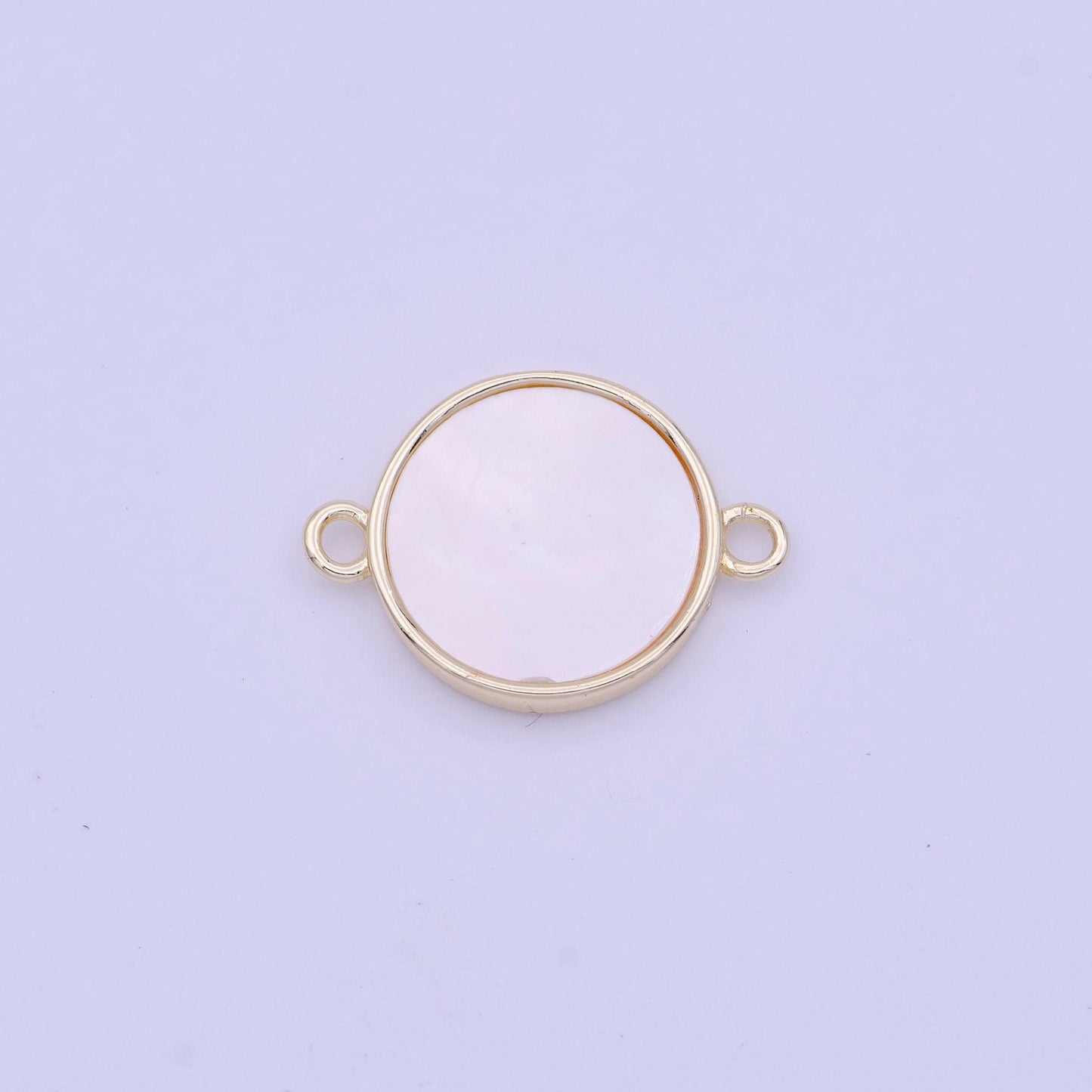 Gold bezel charm connector, coin pearl charms, double loop link connector for minimalist jewelry making supply