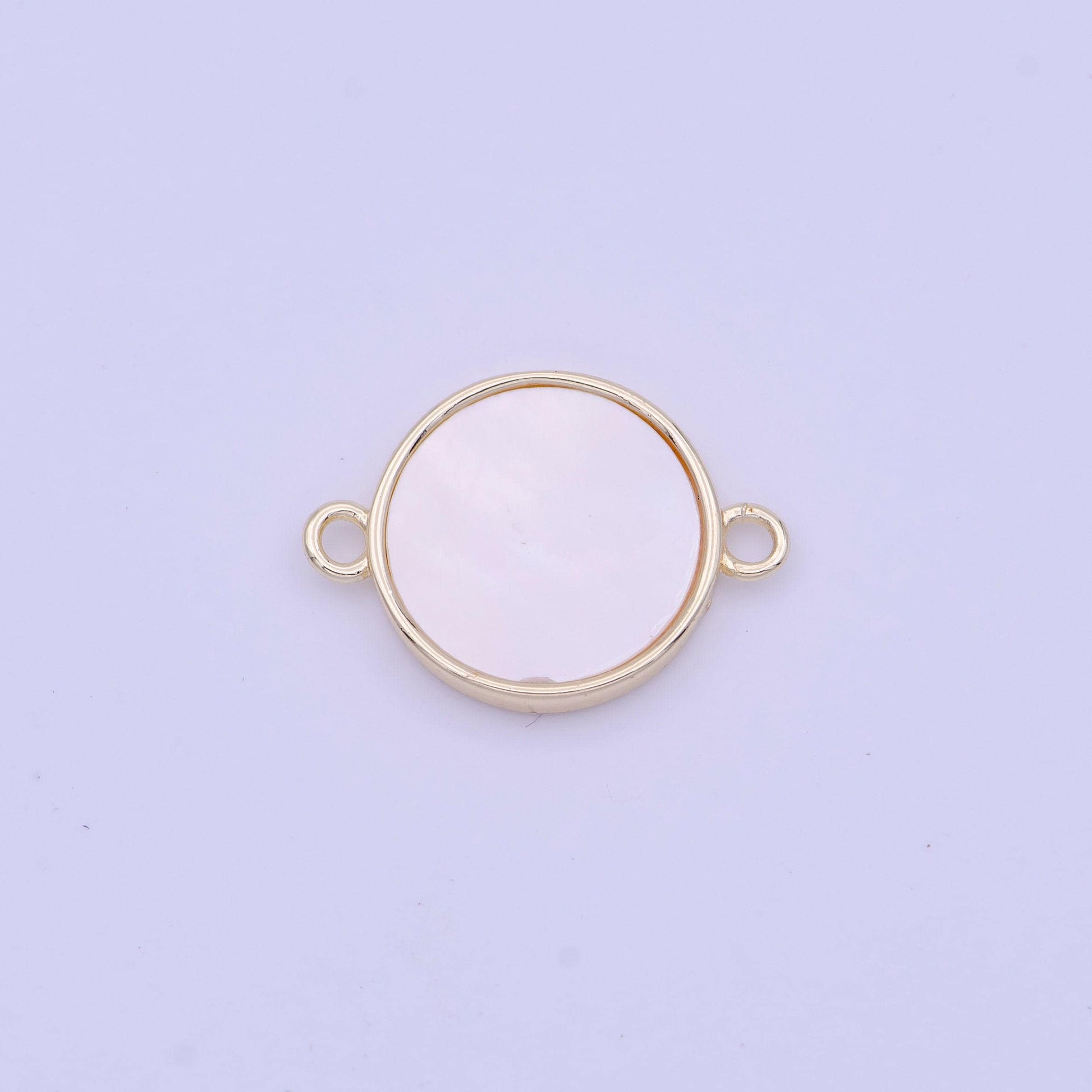 Gold bezel charm connector, coin pearl charms, double loop link connector for minimalist jewelry making supply