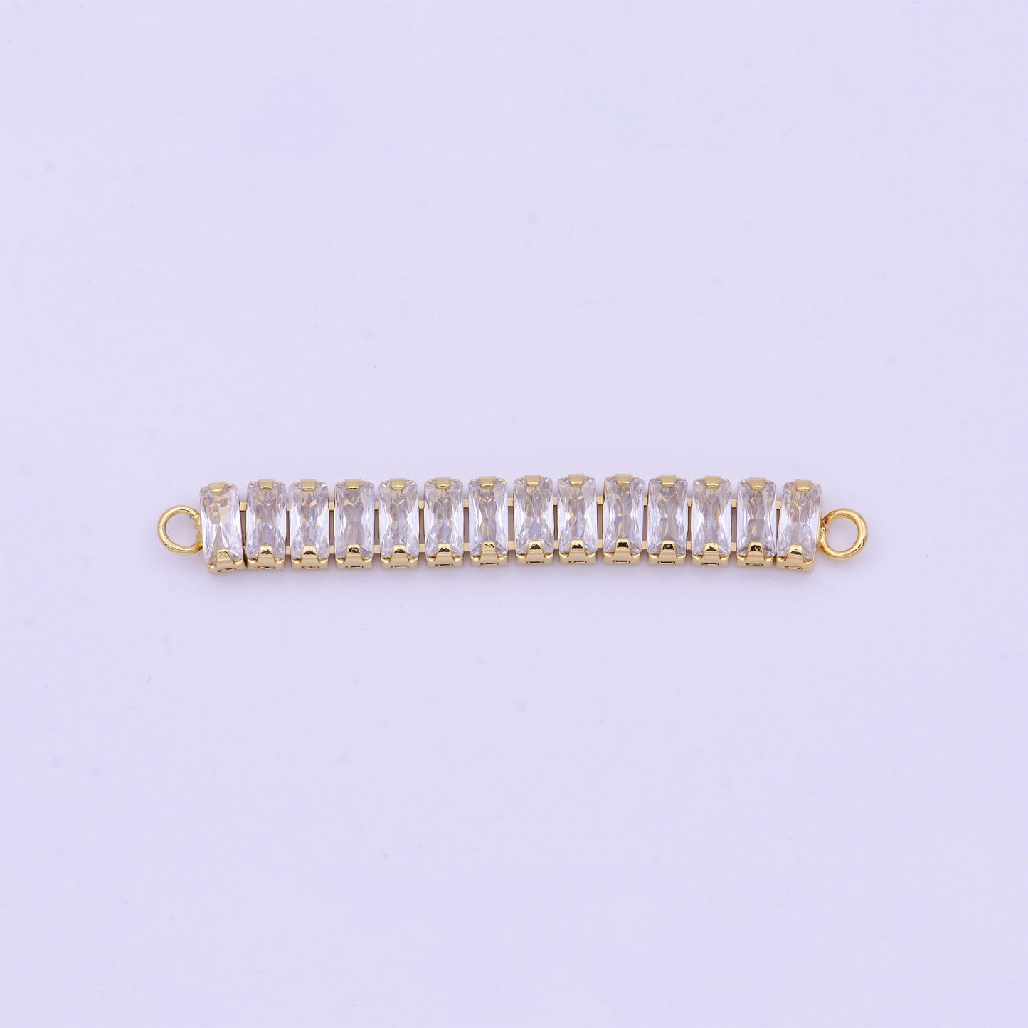 Clear baguette cubic zirconia gold link connector for bracelet necklace component