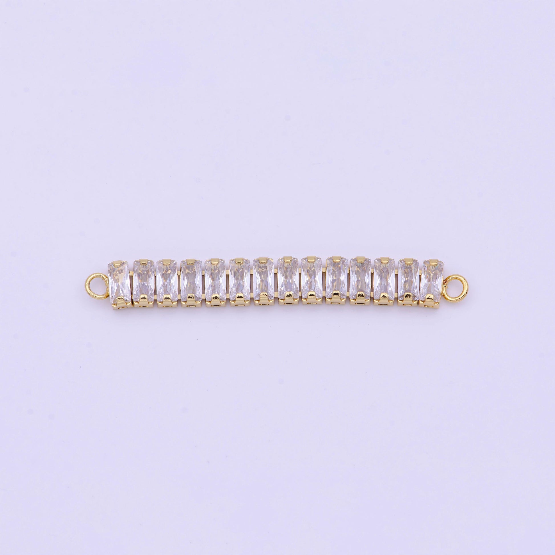 Clear baguette cubic zirconia gold link connector for bracelet necklace component