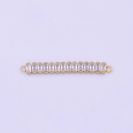 Clear baguette cubic zirconia gold link connector for bracelet necklace component