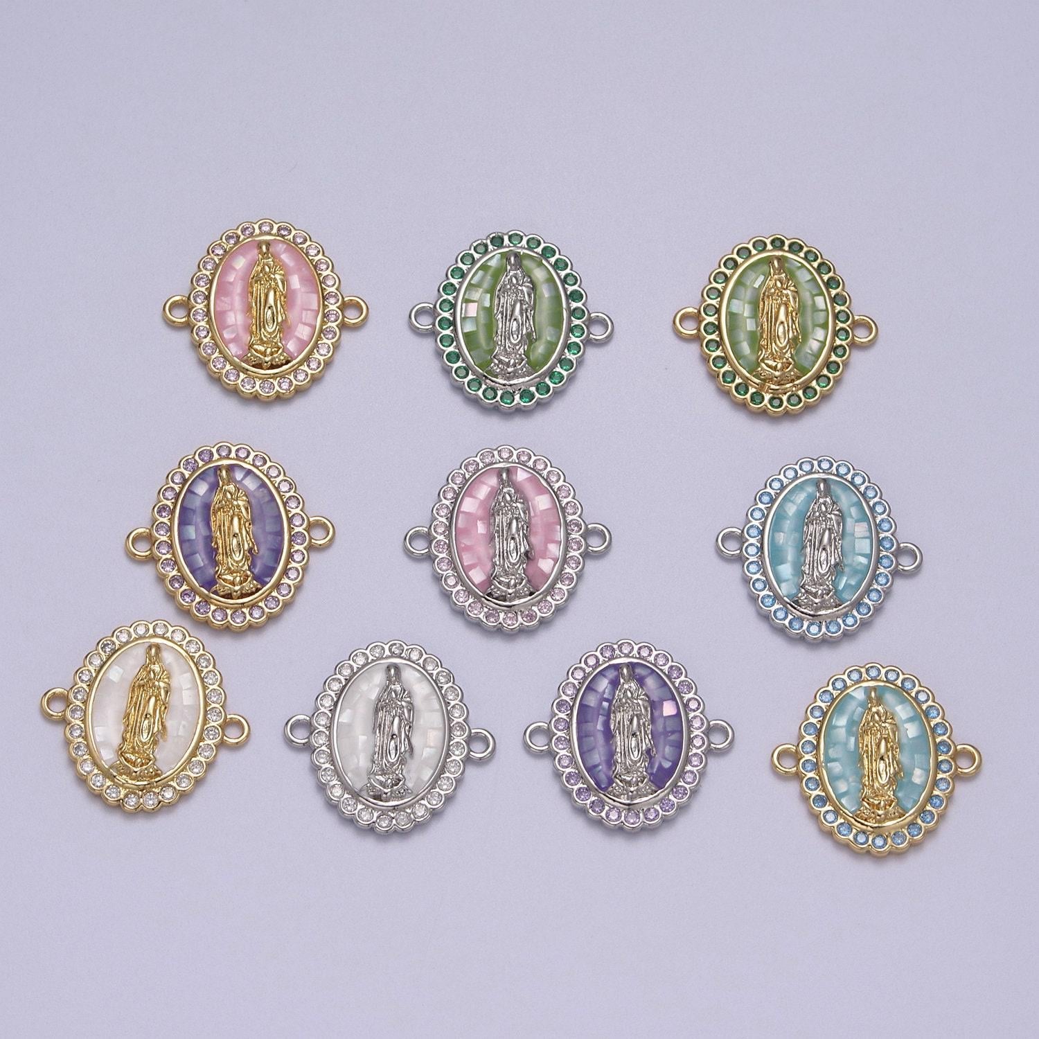 24k gold filled micro pave lady guadalupe charm connector, cz pave virgin mary charm for necklace, bracelet jewelry making y-460