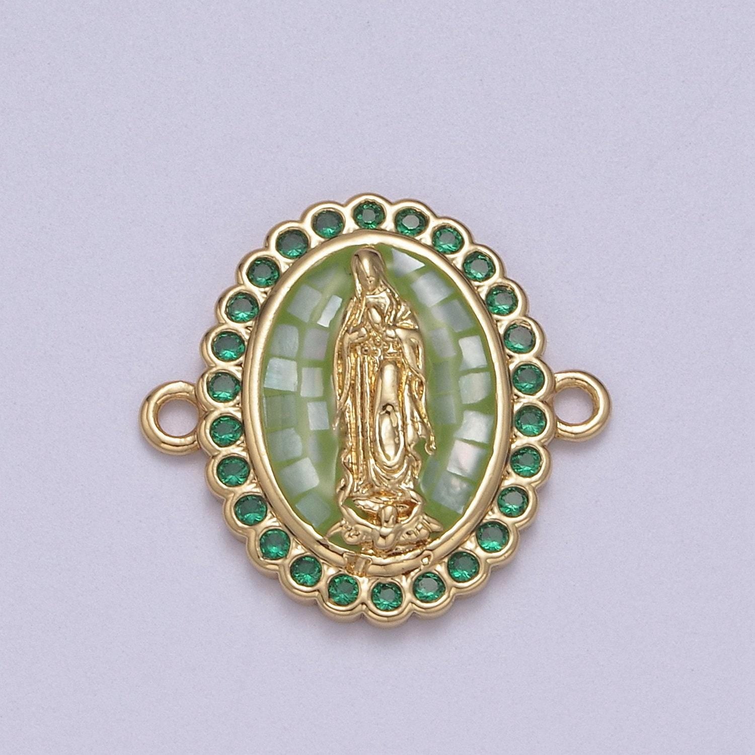 24k gold filled micro pave lady guadalupe charm connector, cz pave virgin mary charm for necklace, bracelet jewelry making y-460