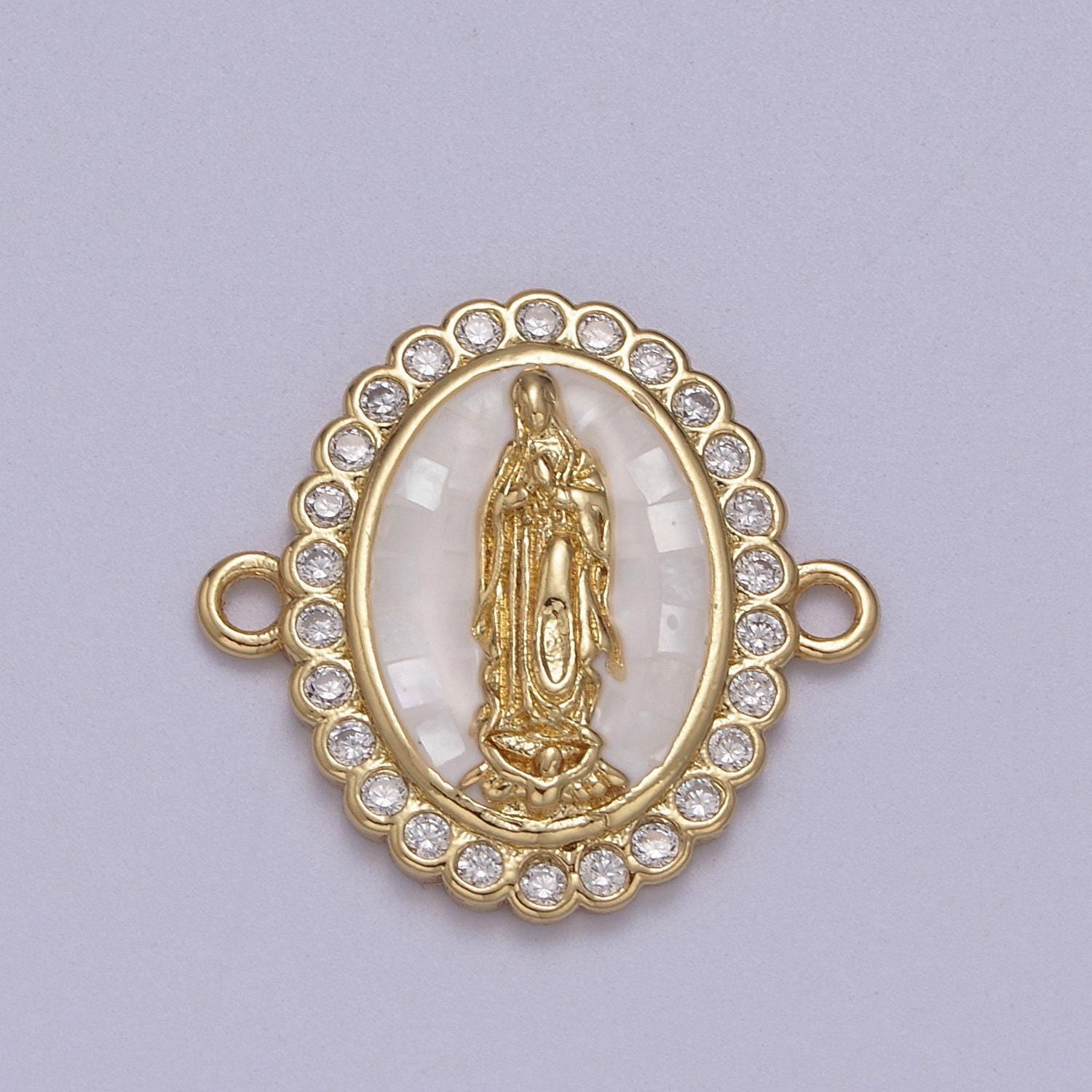 24k gold filled micro pave lady guadalupe charm connector, cz pave virgin mary charm for necklace, bracelet jewelry making y-460