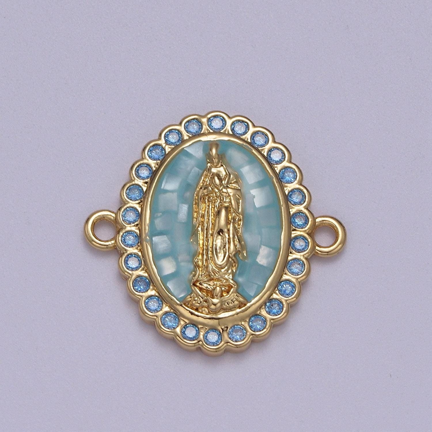 24k gold filled micro pave lady guadalupe charm connector, cz pave virgin mary charm for necklace, bracelet jewelry making y-460