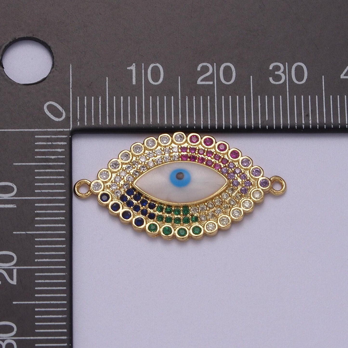 Cubic evil eye charm connector greek eye double bail pendant connector cz rhinestone accent micro pave evil eye charm for necklace making