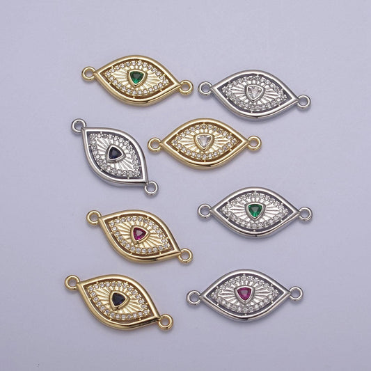 Dainty 14k gold filled evil eye charm connector for bracelet necklace component two hole charm link connector finding supply y-450