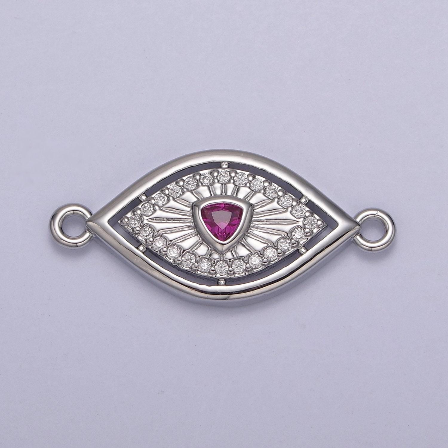 Dainty 14k gold filled evil eye charm connector for bracelet necklace component two hole charm link connector finding supply y-450