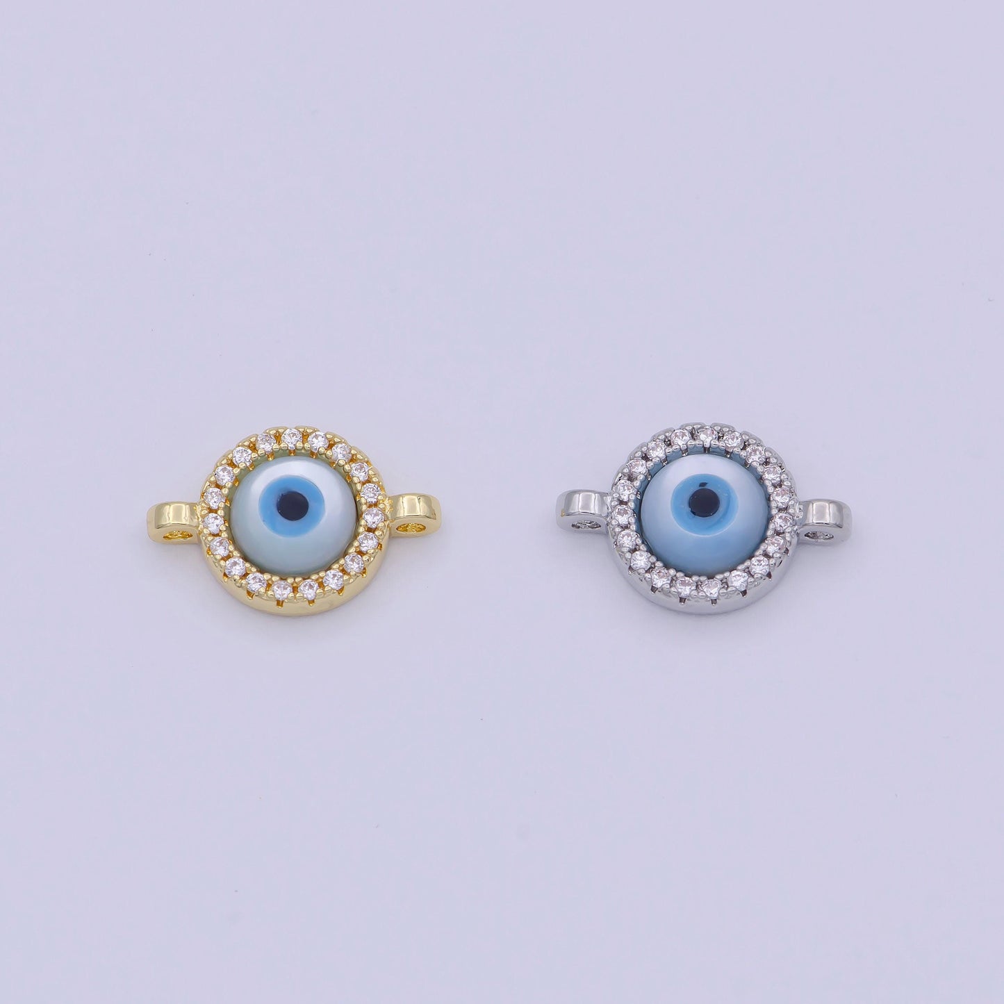 Mini gold cz evil eye charm connector with blue eye enamel link connector for bracelet earring component silver eyey-444