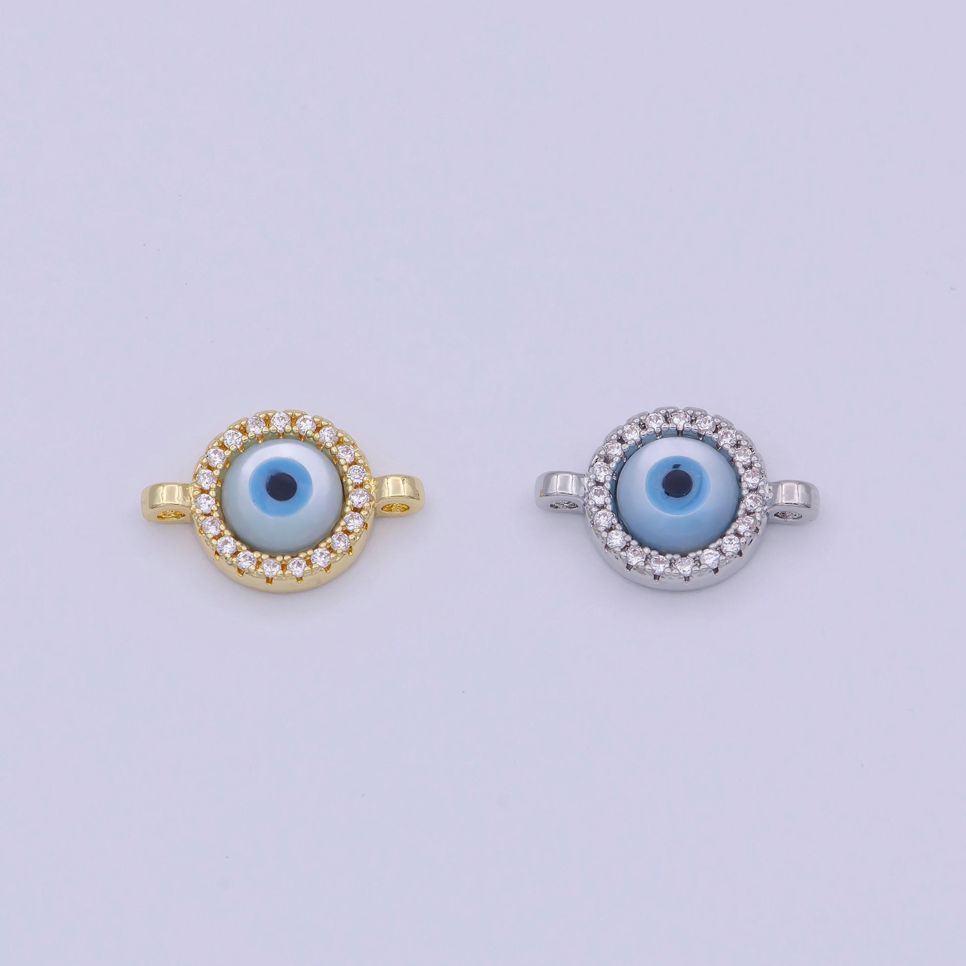 Mini gold cz evil eye charm connector with blue eye enamel link connector for bracelet earring component silver eyey-444