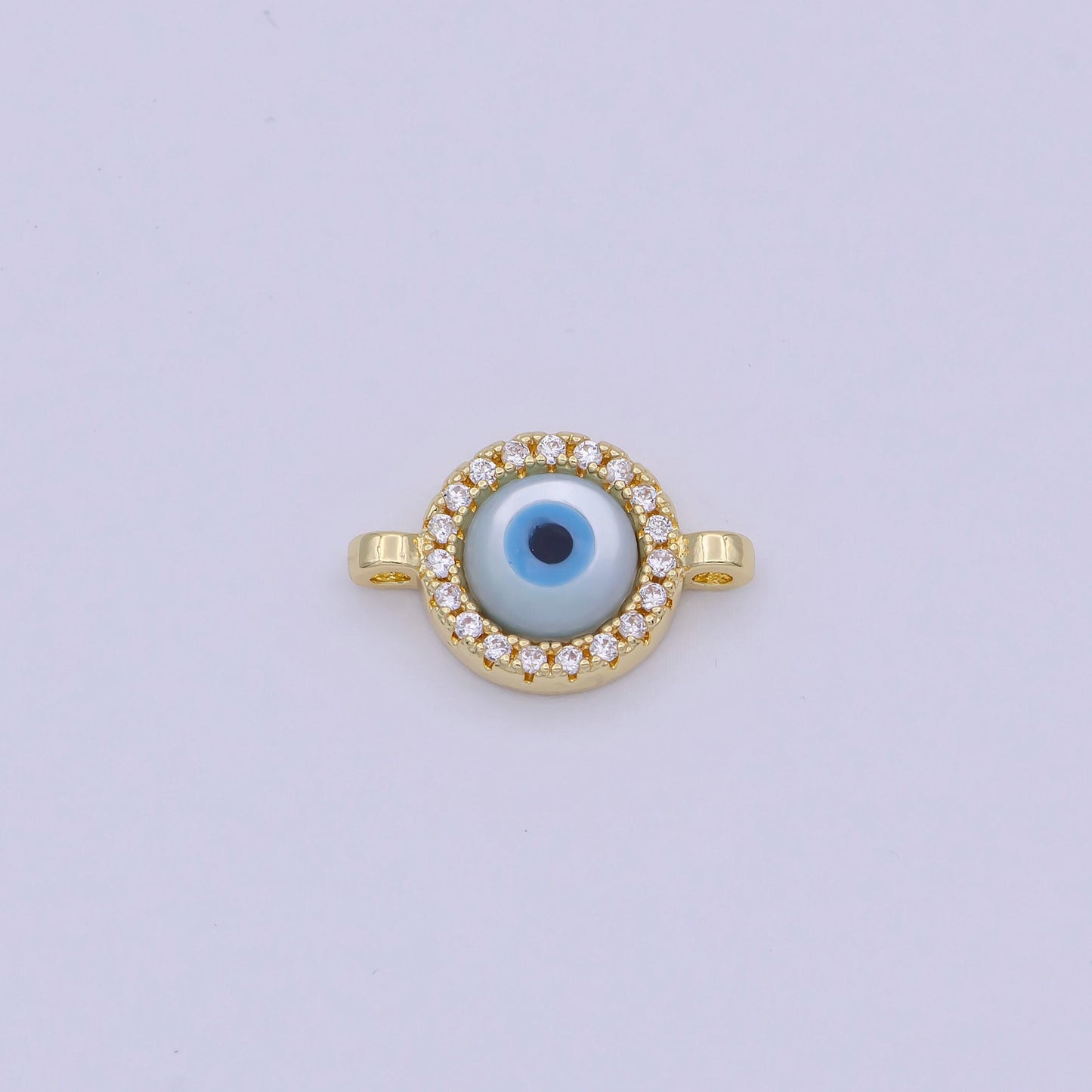 Mini gold cz evil eye charm connector with blue eye enamel link connector for bracelet earring component silver eyey-444