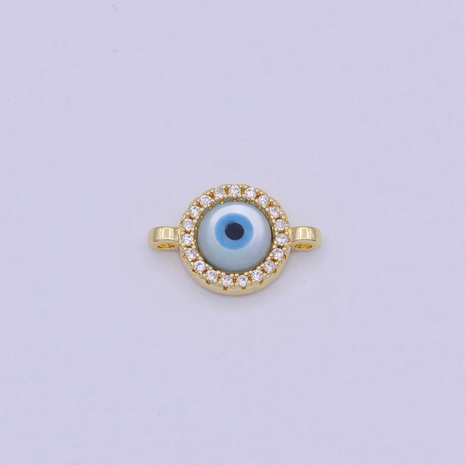 Mini gold cz evil eye charm connector with blue eye enamel link connector for bracelet earring component silver eyey-444