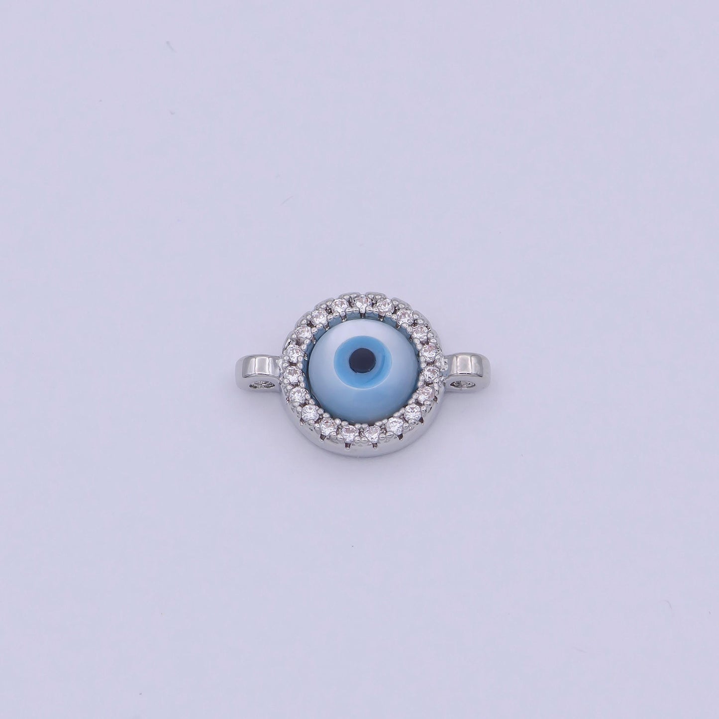 Mini gold cz evil eye charm connector with blue eye enamel link connector for bracelet earring component silver eyey-444