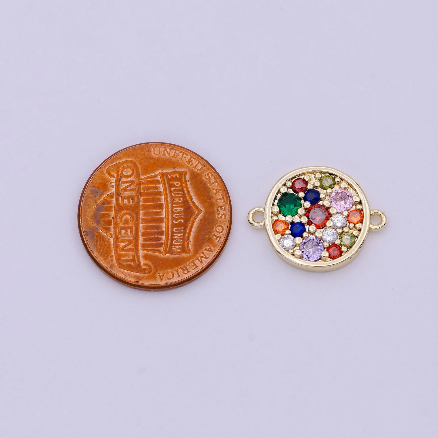 Multi color rainbow mini gold round charm connector for bracelet necklace component y-429