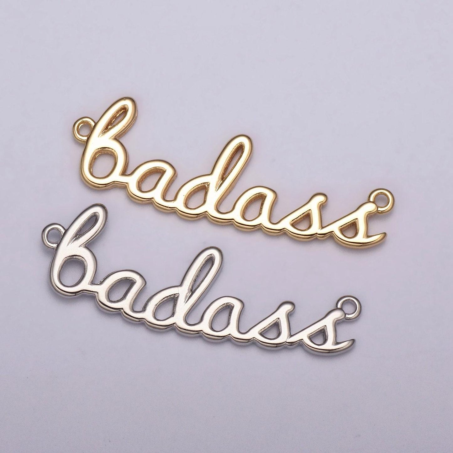Dainty gold filled badass charm for necklace bracelet link connector badass word cursive jewelry silver script swear word trend jewelry