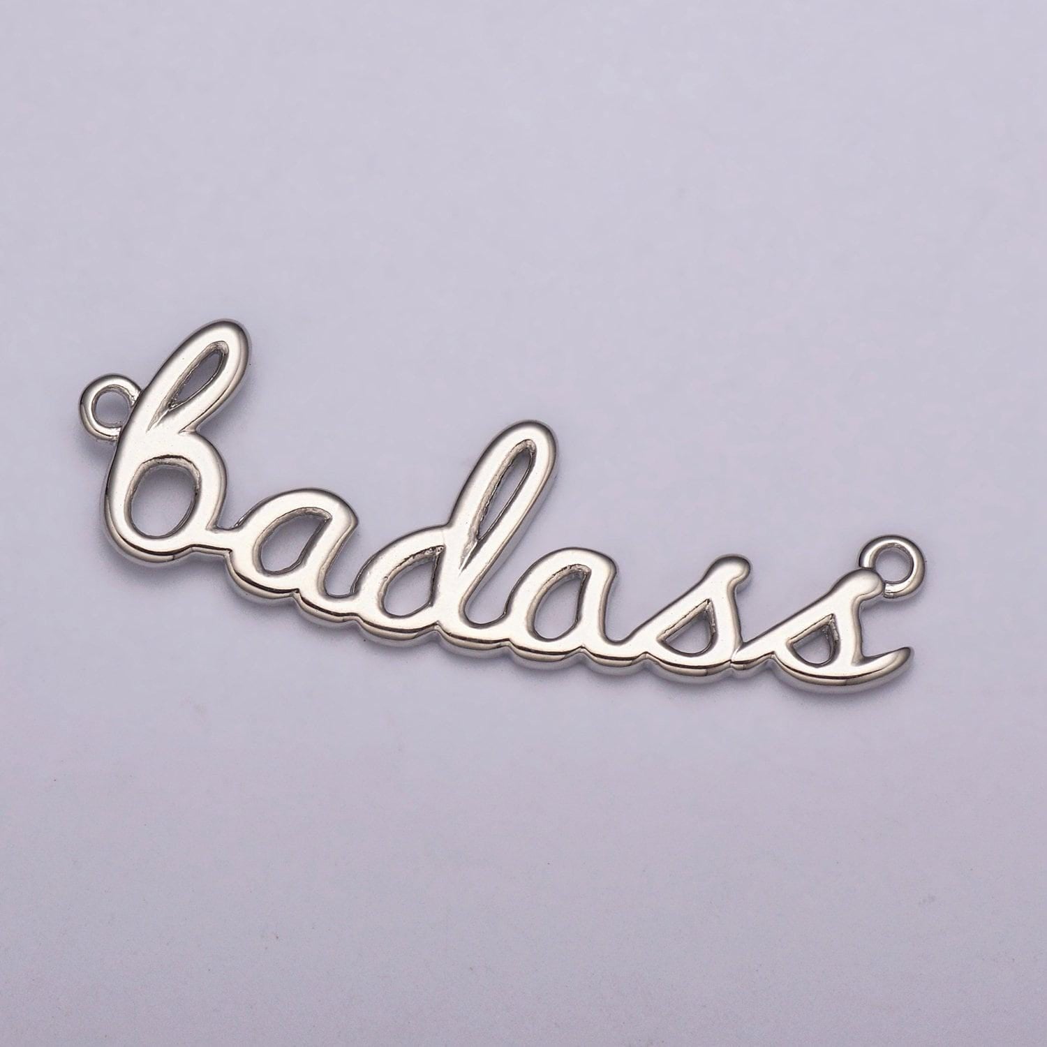 Dainty gold filled badass charm for necklace bracelet link connector badass word cursive jewelry silver script swear word trend jewelry