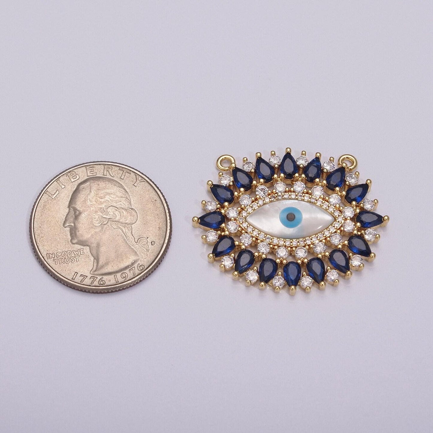Gold evil eye cz micro pave connector, pearl micro pave eye bracelet connector, diamond eye micro pave connector, y-384