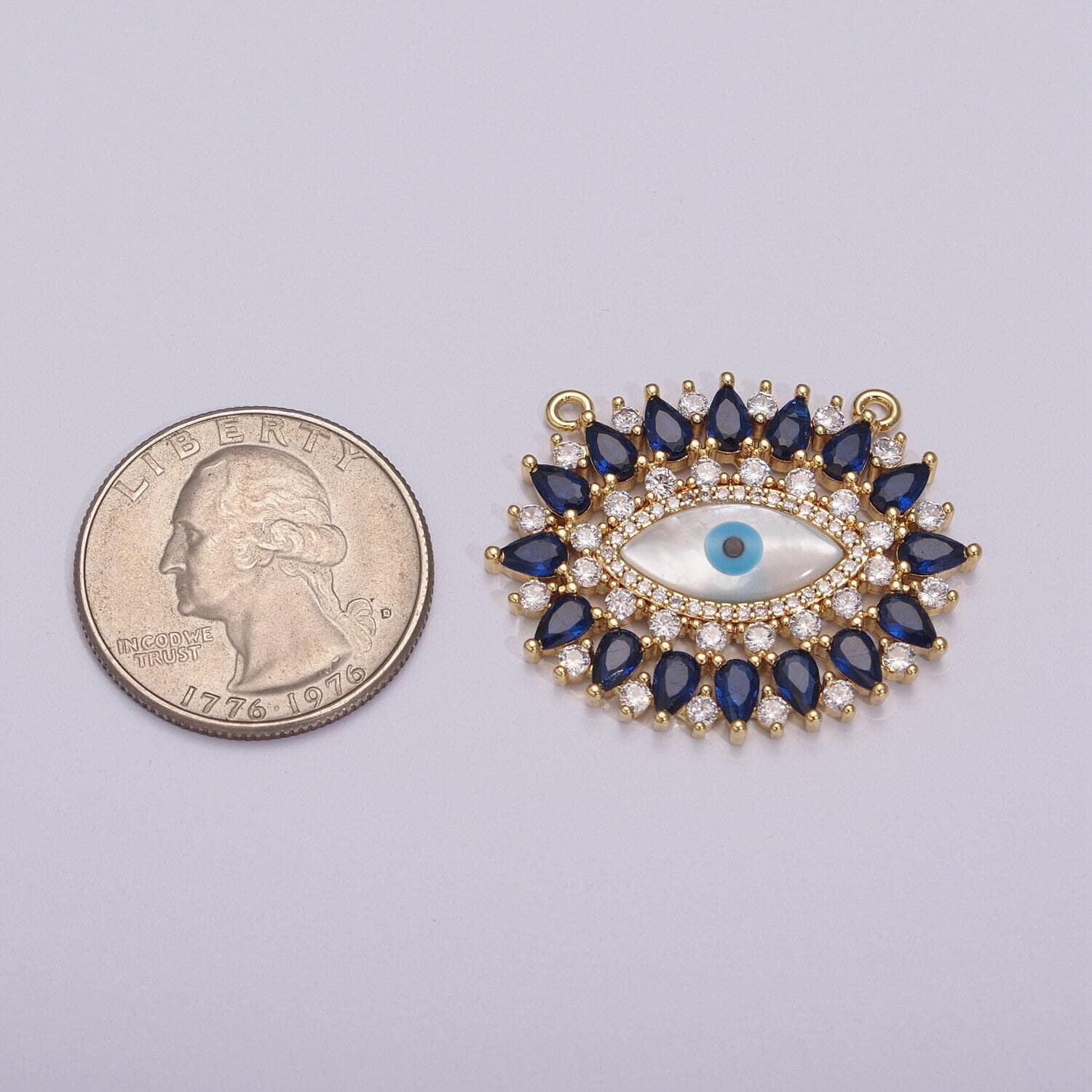 Gold evil eye cz micro pave connector, pearl micro pave eye bracelet connector, diamond eye micro pave connector, y-384