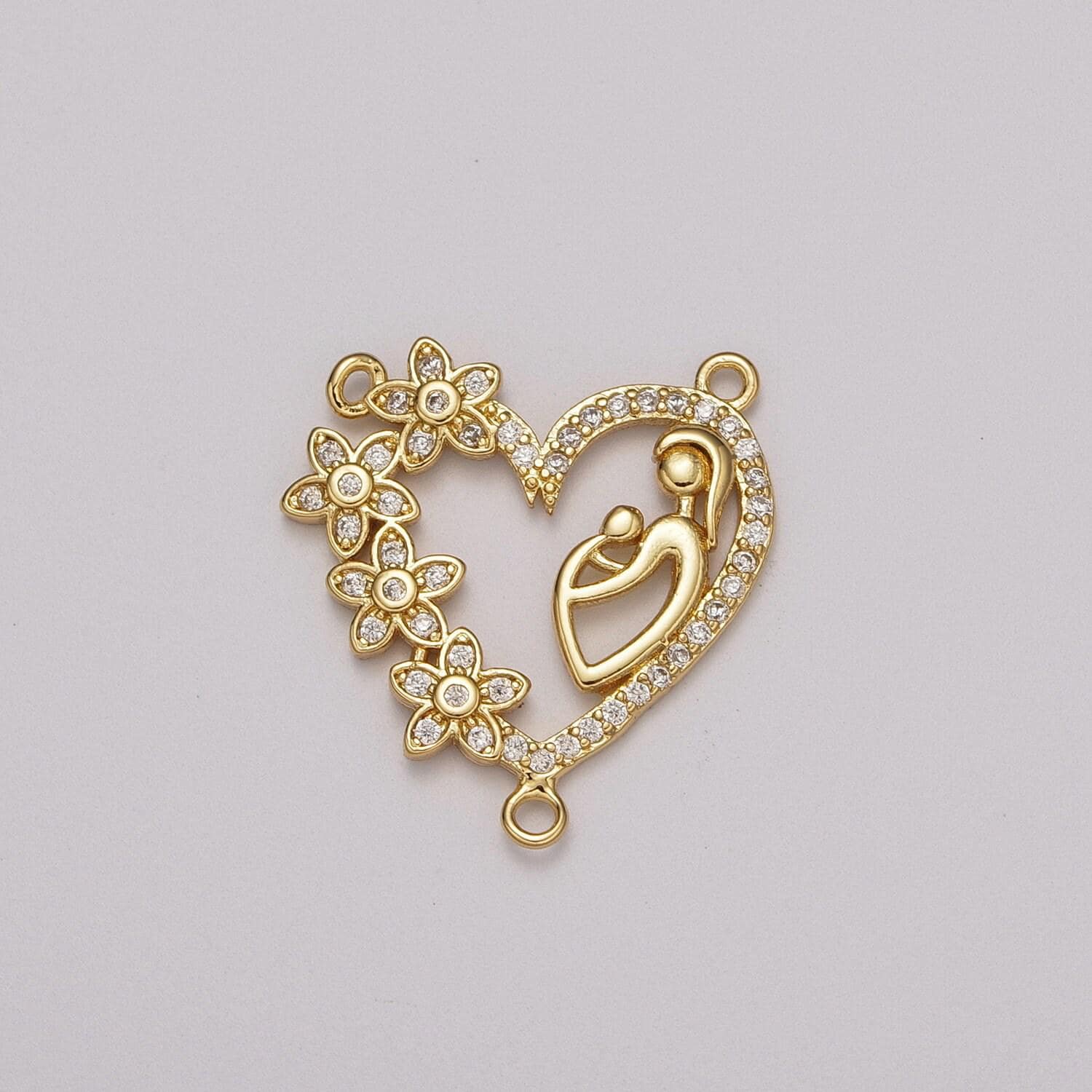 Mother love charm connector flower heart cubic zirconia centerpiece for lariat necklace