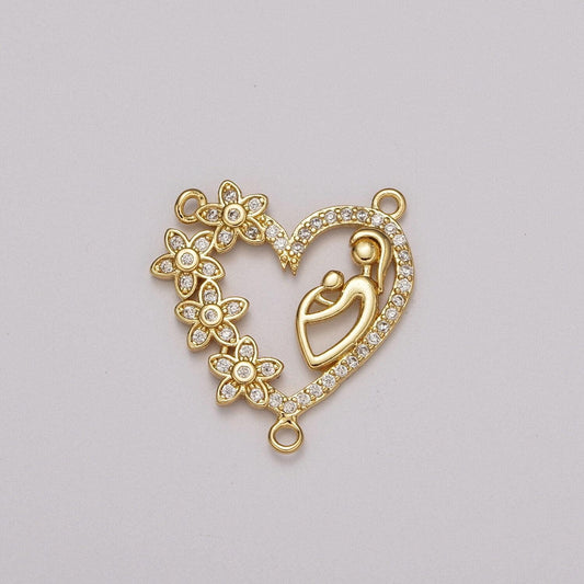 Mother love charm connector flower heart cubic zirconia centerpiece for lariat necklace