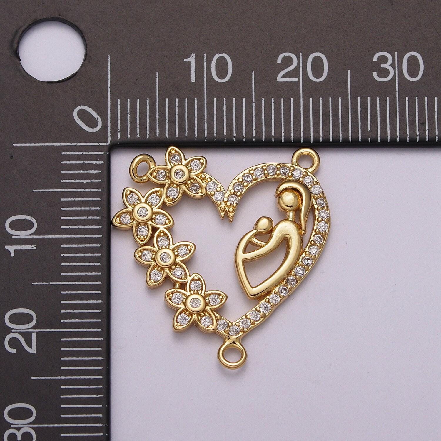 Mother love charm connector flower heart cubic zirconia centerpiece for lariat necklace