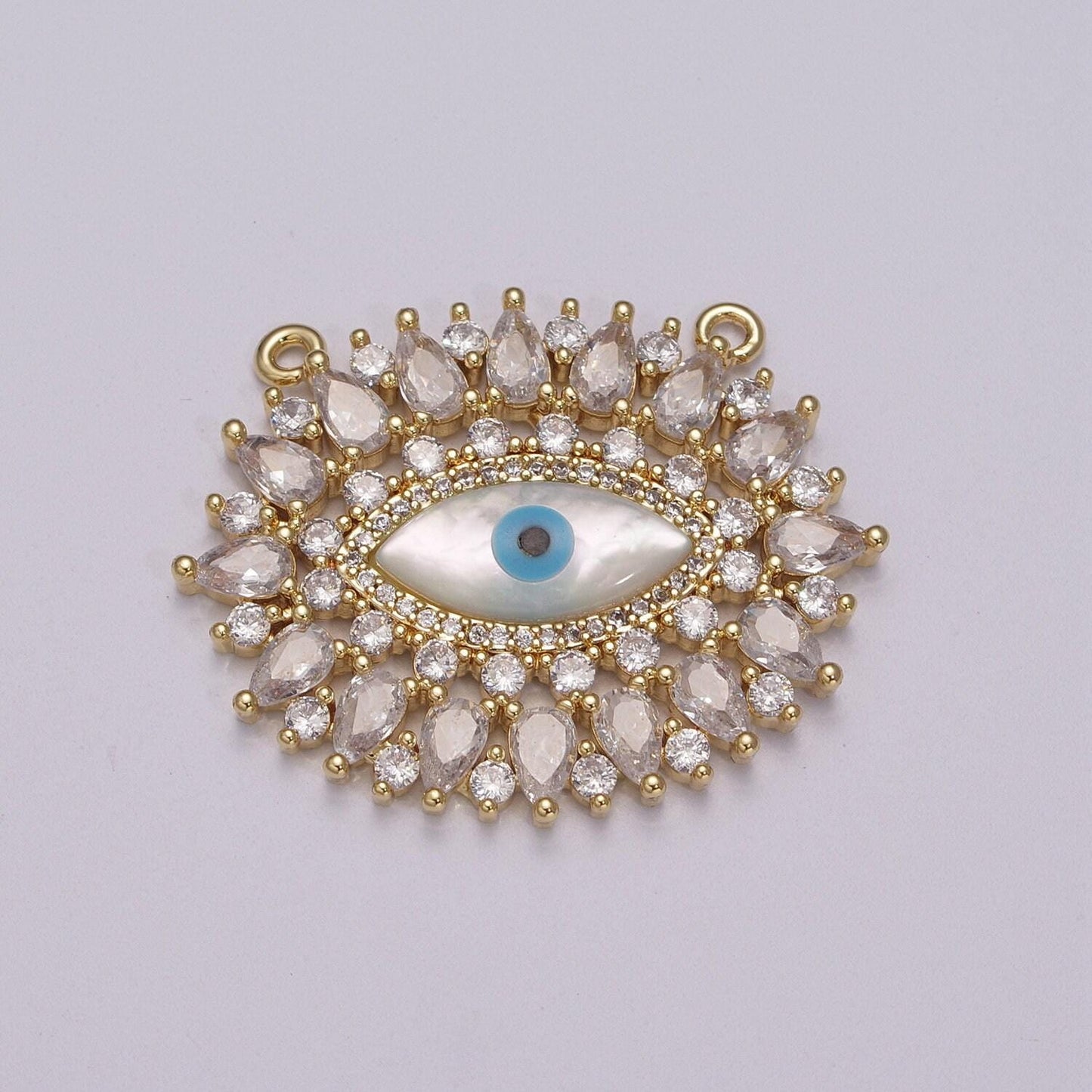Gold evil eye cz micro pave connector, pearl micro pave eye bracelet connector, diamond eye micro pave connector, y-384