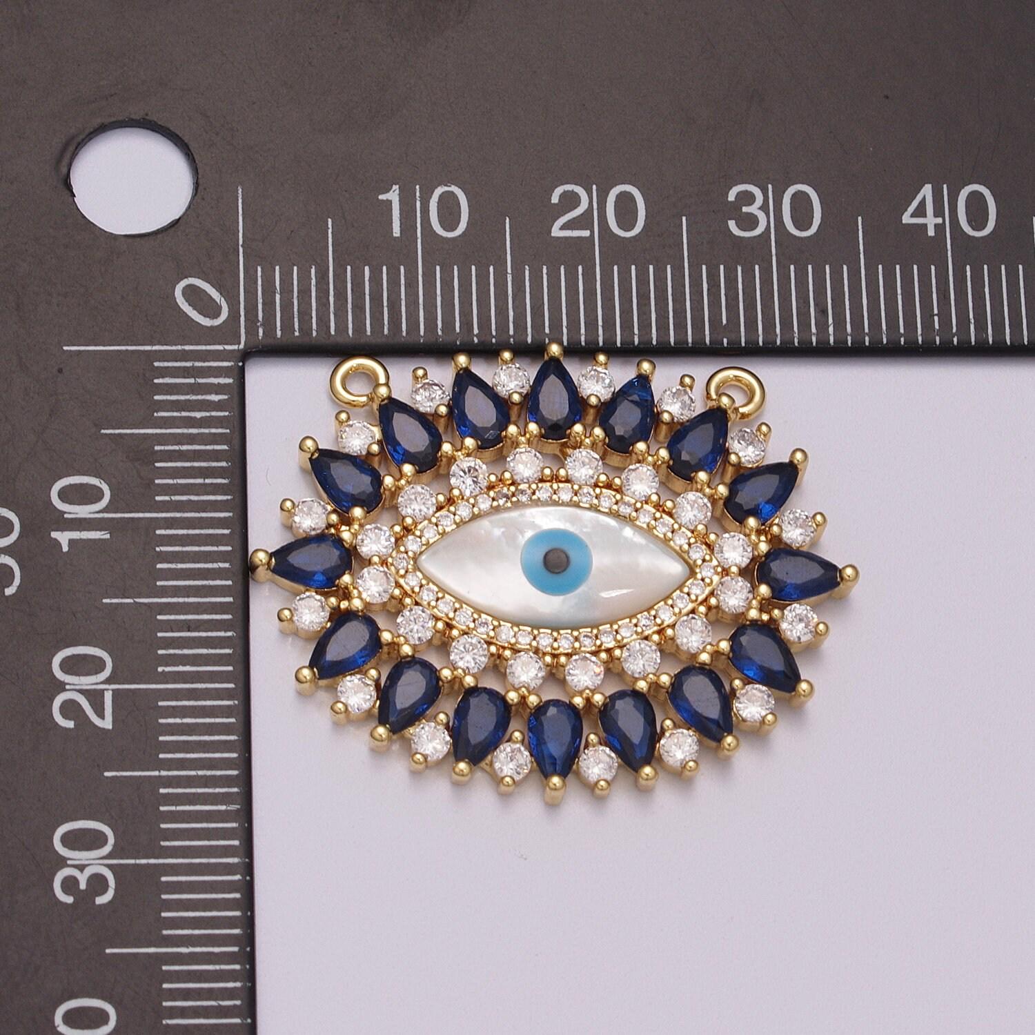Gold evil eye cz micro pave connector, pearl micro pave eye bracelet connector, diamond eye micro pave connector, y-384