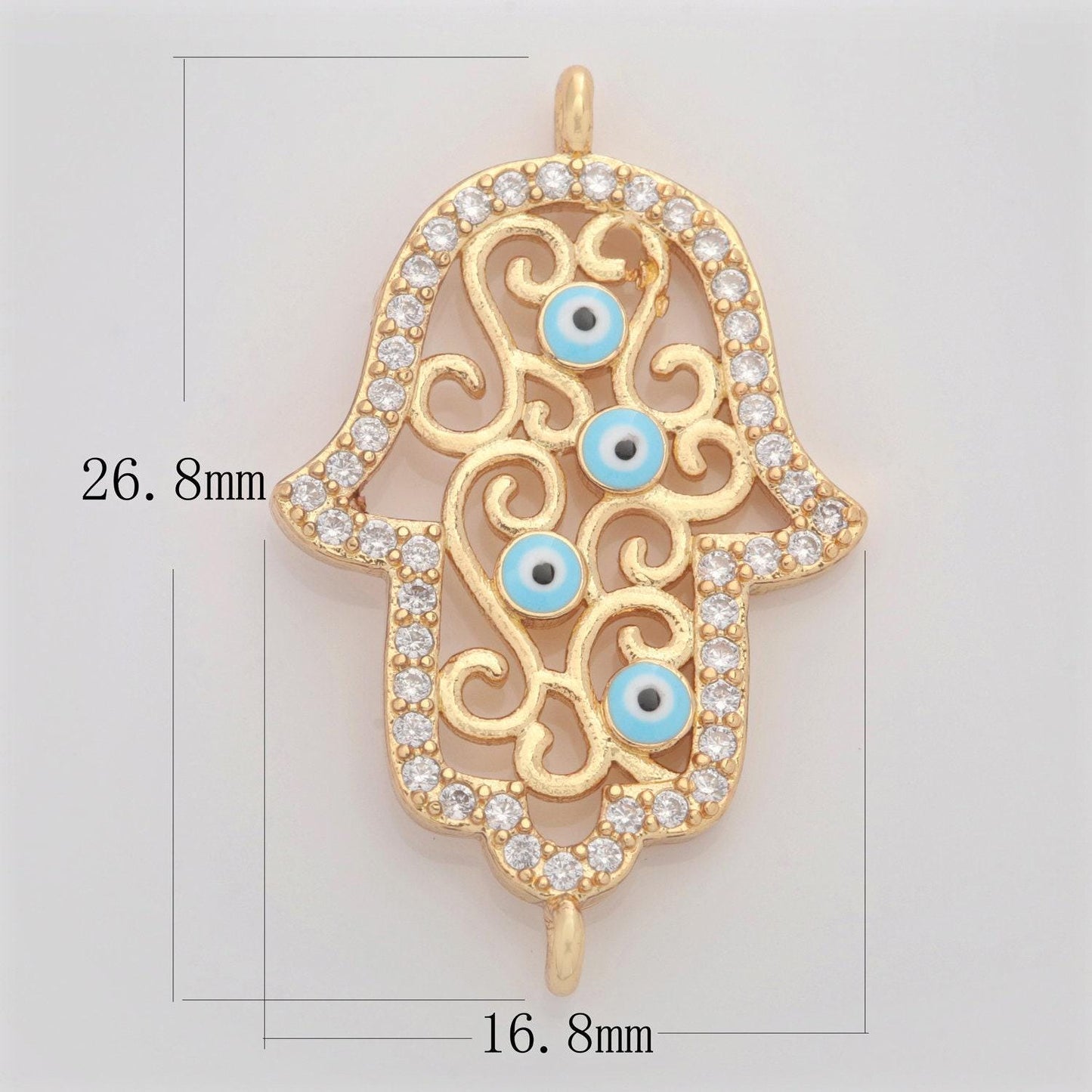 18k gold filled micro pave cz hamsa hand charm connector link evil eye earring bracelet connector for supply diy jewelry y-368