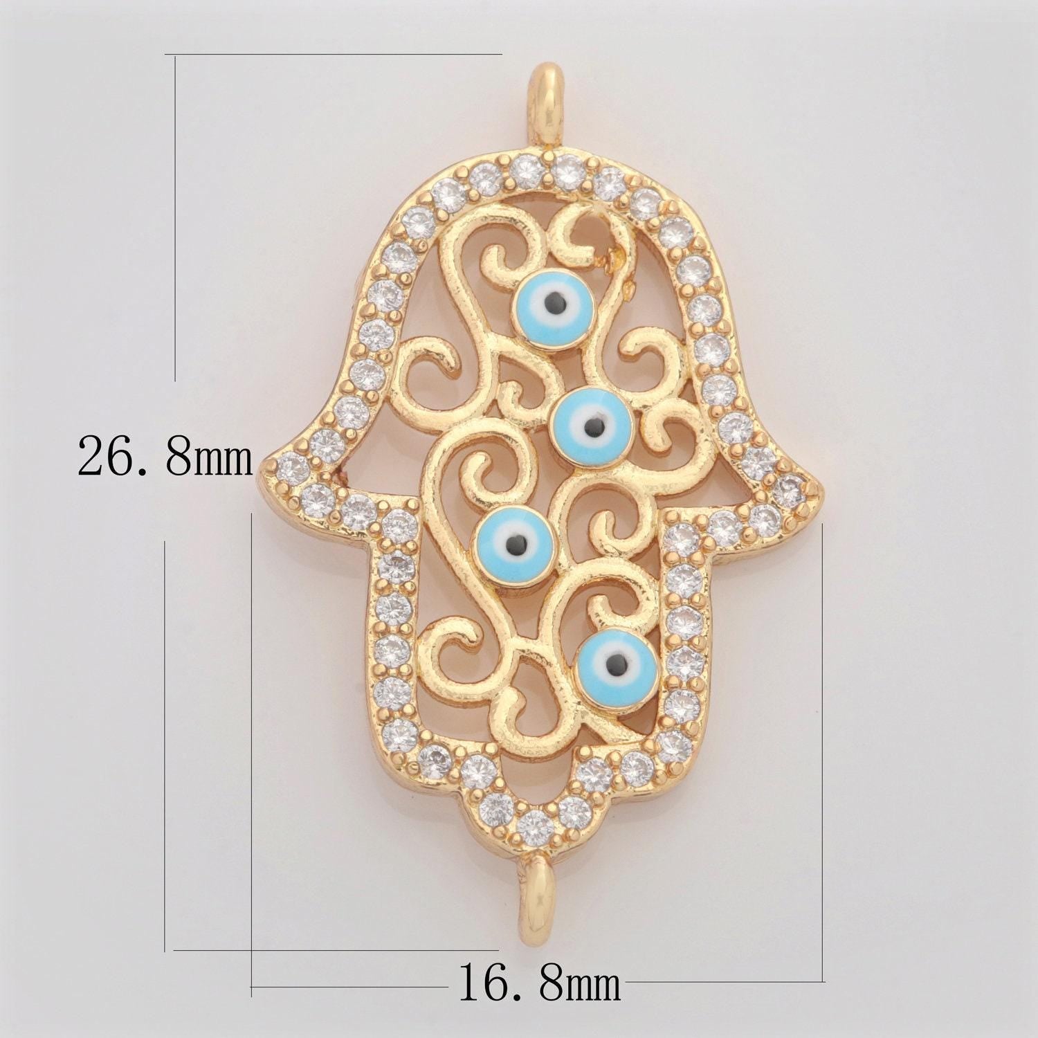 18k gold filled micro pave cz hamsa hand charm connector link evil eye earring bracelet connector for supply diy jewelry y-368