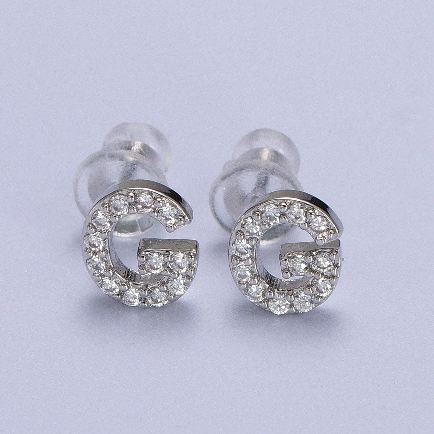1 pair cubic zirconia tiny initial stud earring in silver, personalized alphabet letter earring, birthday christmas gift for her