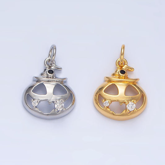 Dainty gold filled jack o lantern pumpkin face cz micro pave charm bracelet necklace trick or treat pendant halloween jewelry making x910