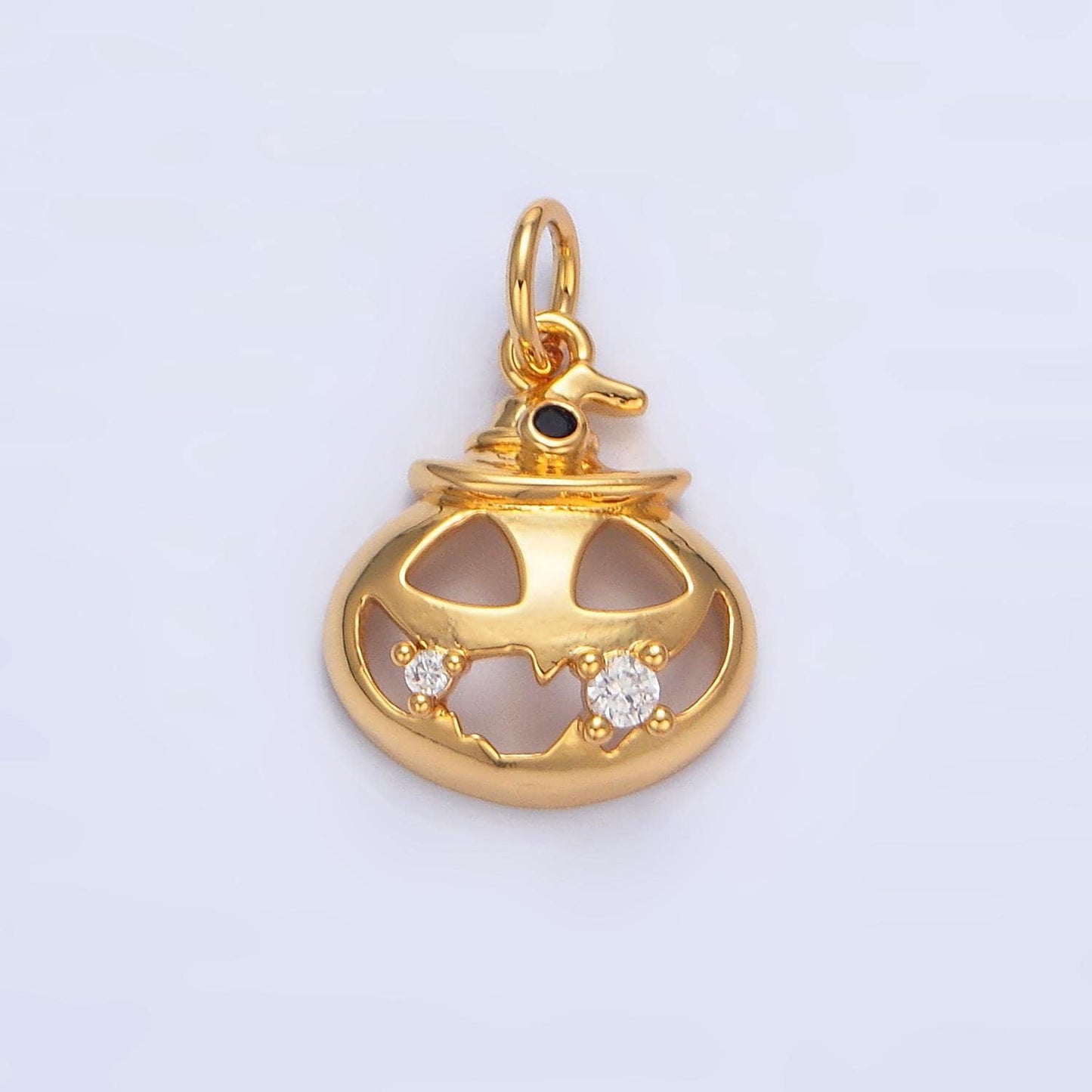 Dainty gold filled jack o lantern pumpkin face cz micro pave charm bracelet necklace trick or treat pendant halloween jewelry making x910