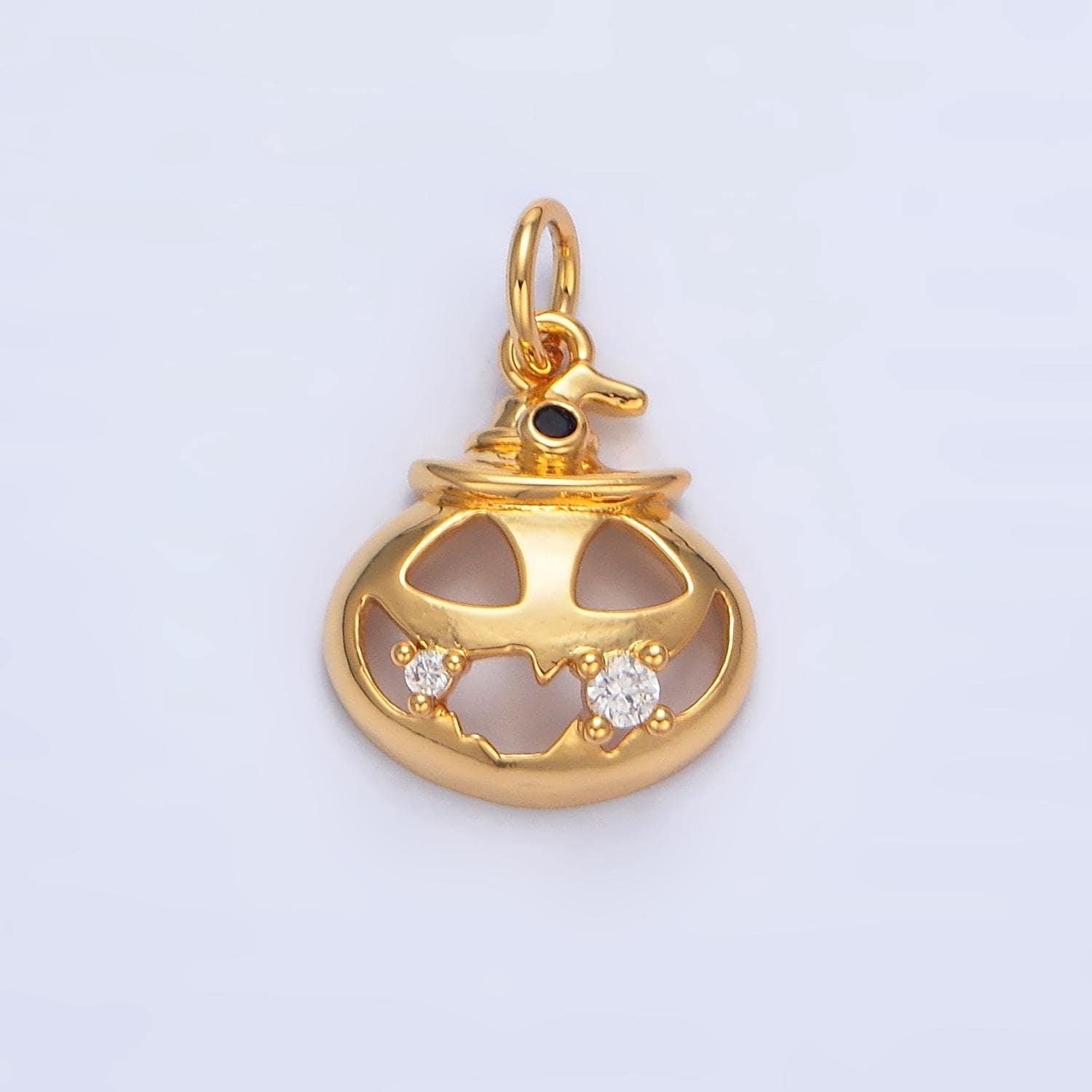 Dainty gold filled jack o lantern pumpkin face cz micro pave charm bracelet necklace trick or treat pendant halloween jewelry making x910