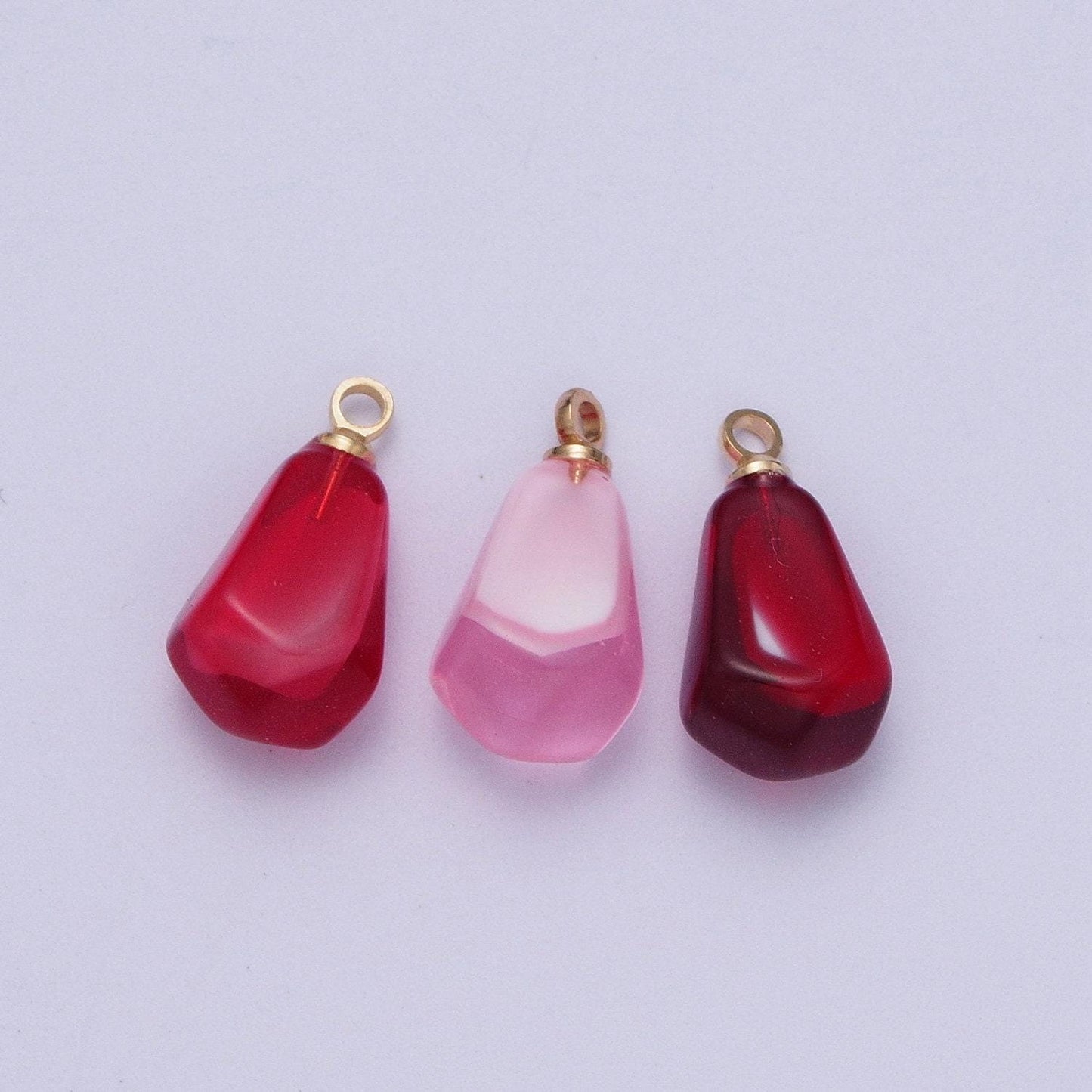 Pomegranate seed pendants, gold plated resin individual pink, red, blood red pomegranate fruit seeds charm | x-734, x-753, x-754