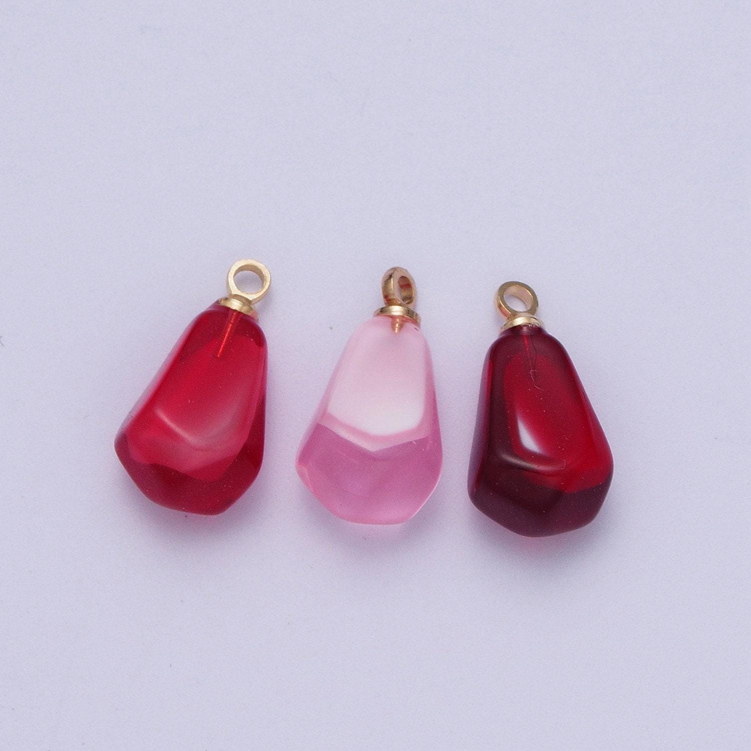 Pomegranate seed pendants, gold plated resin individual pink, red, blood red pomegranate fruit seeds charm | x-734, x-753, x-754