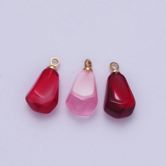 Pomegranate seed pendants, gold plated resin individual pink, red, blood red pomegranate fruit seeds charm | x-734, x-753, x-754
