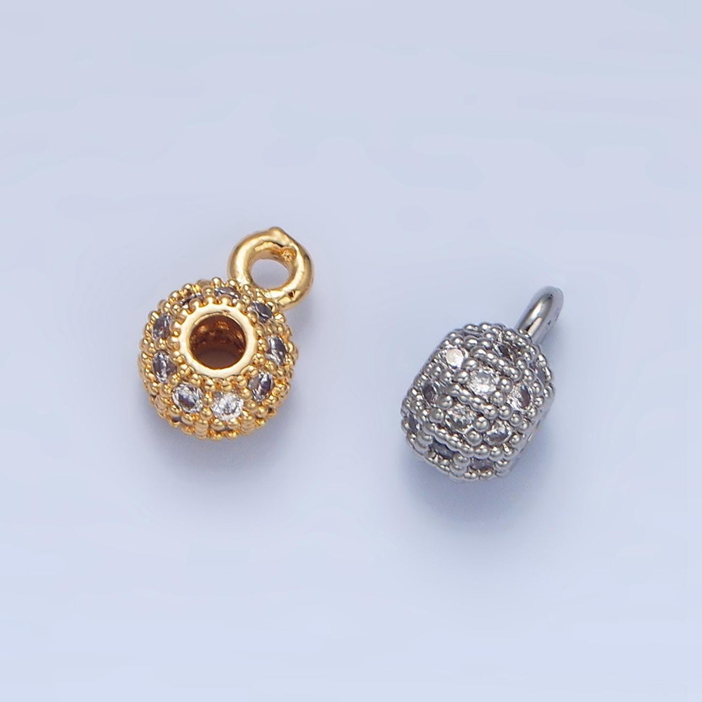 Minimalist cz micro paved rhondelle bead 24k gold filled charm in gold & silver | x-898